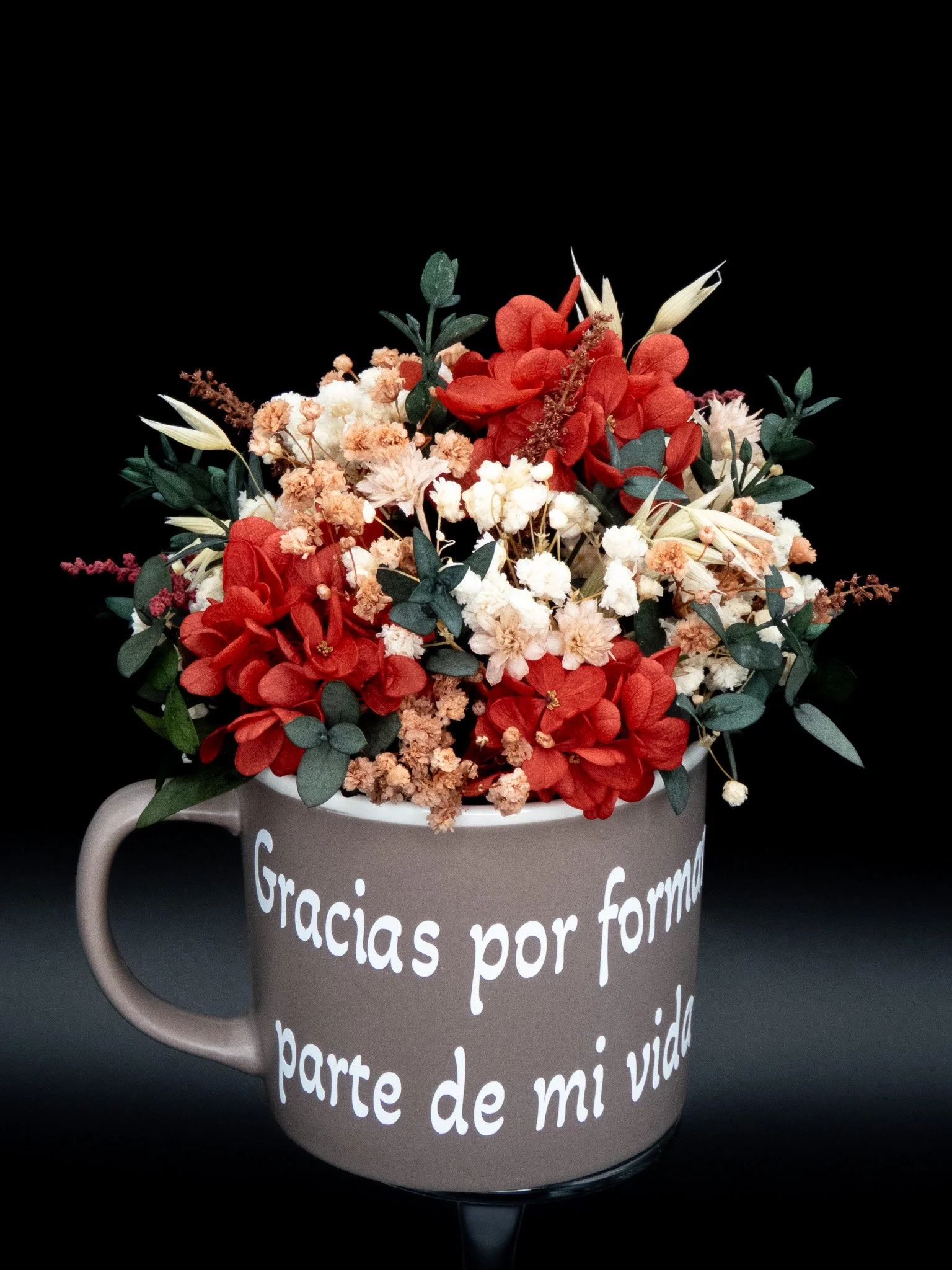 Taza floral con flor preservada -Flor de Lava-