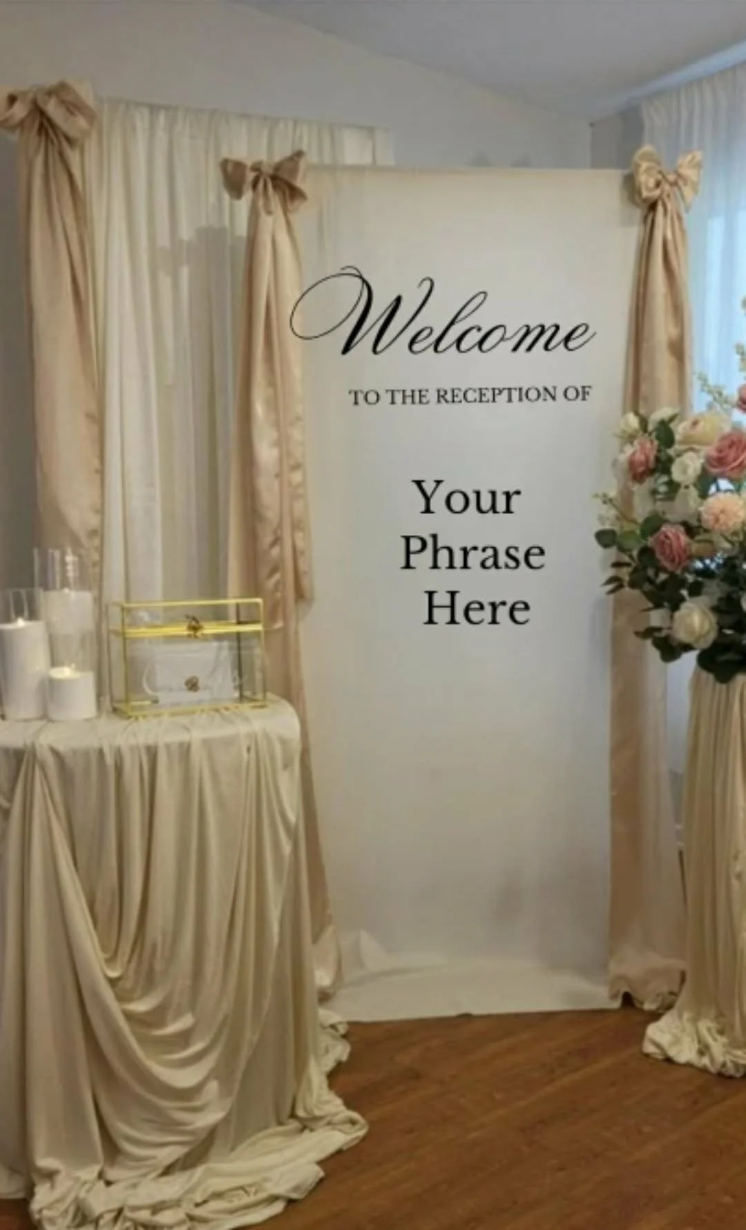 Order fabric signs made to order in Vancouver  and Langley BC weddings bridal showers, baby showers, birthdays, grads, flower stand fabric AW Event Decor