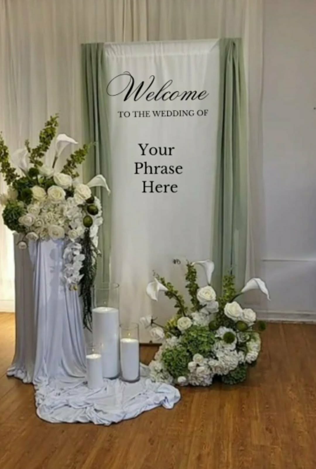 Order fabric signs made to order in Vancouver  and Langley BC weddings bridal showers, baby showers, birthdays, grads, flower stand fabric AW Event Decor