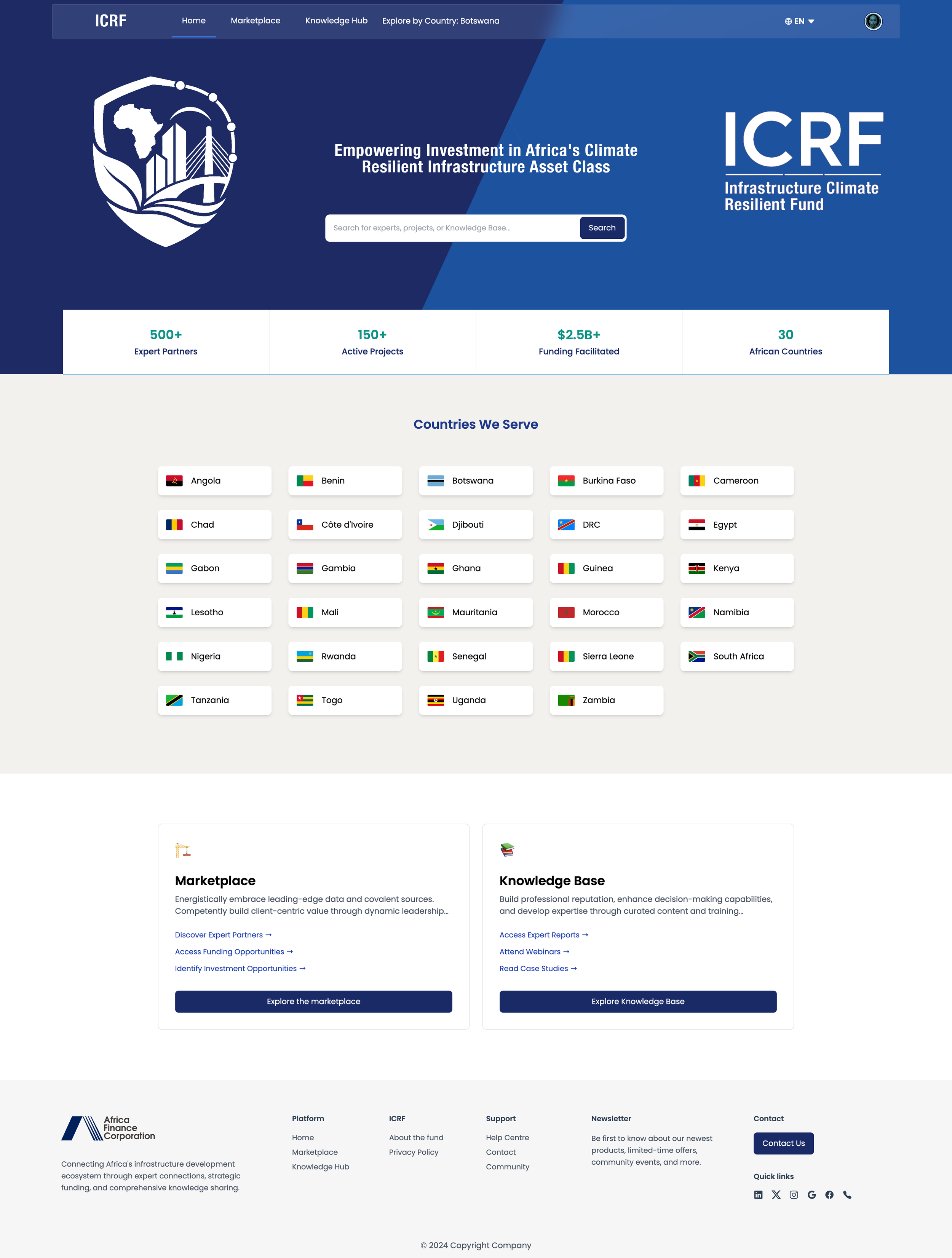 ICRF Platform home screen