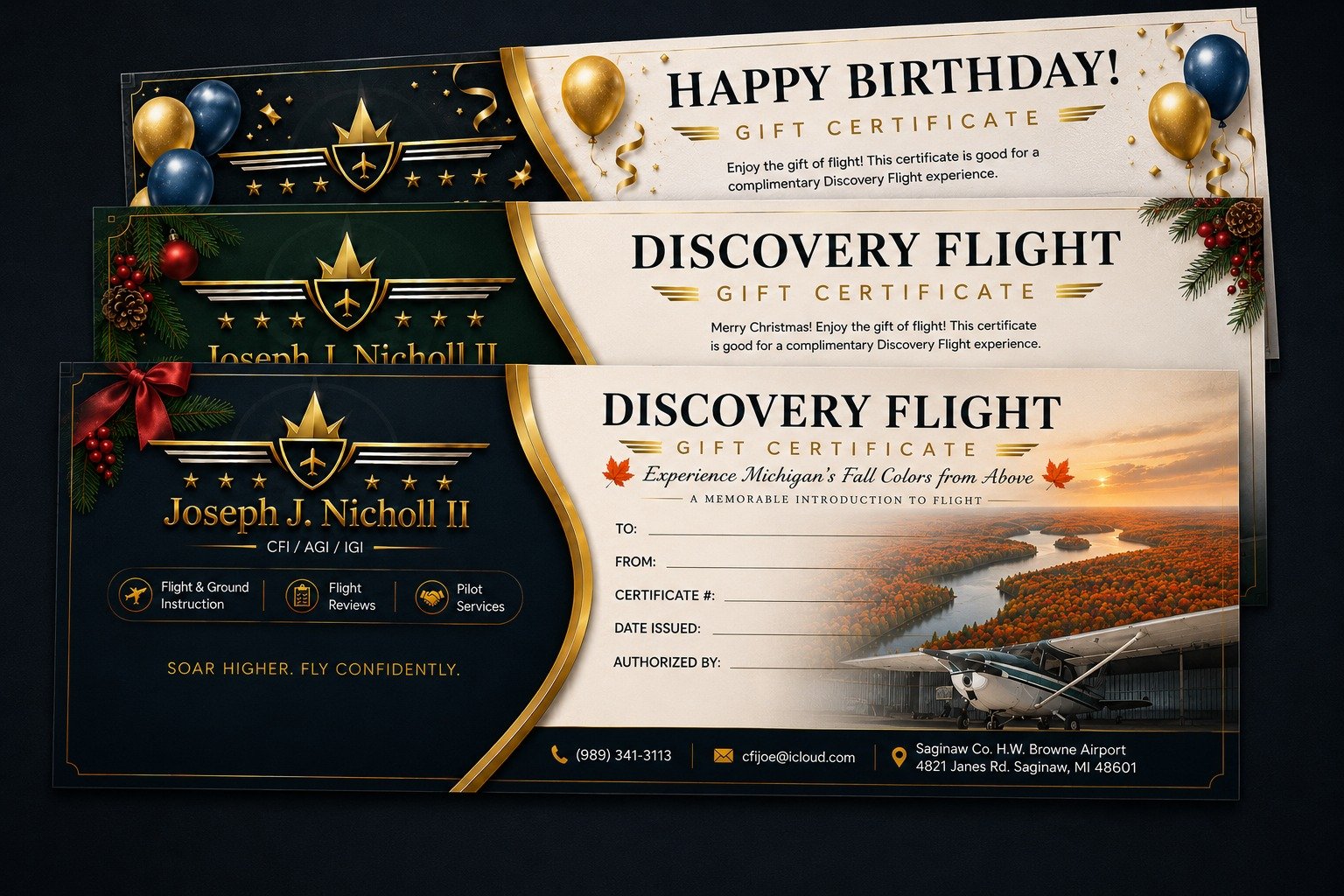 🎁 Give the Gift of Flight! ✈️

Looking for a gift that's unforgettable? A Discovery Flight Gift Certificate is an experience they'll be talking about long after the day is over.
Whether they're someone who's always looked up when an airplane flies o
