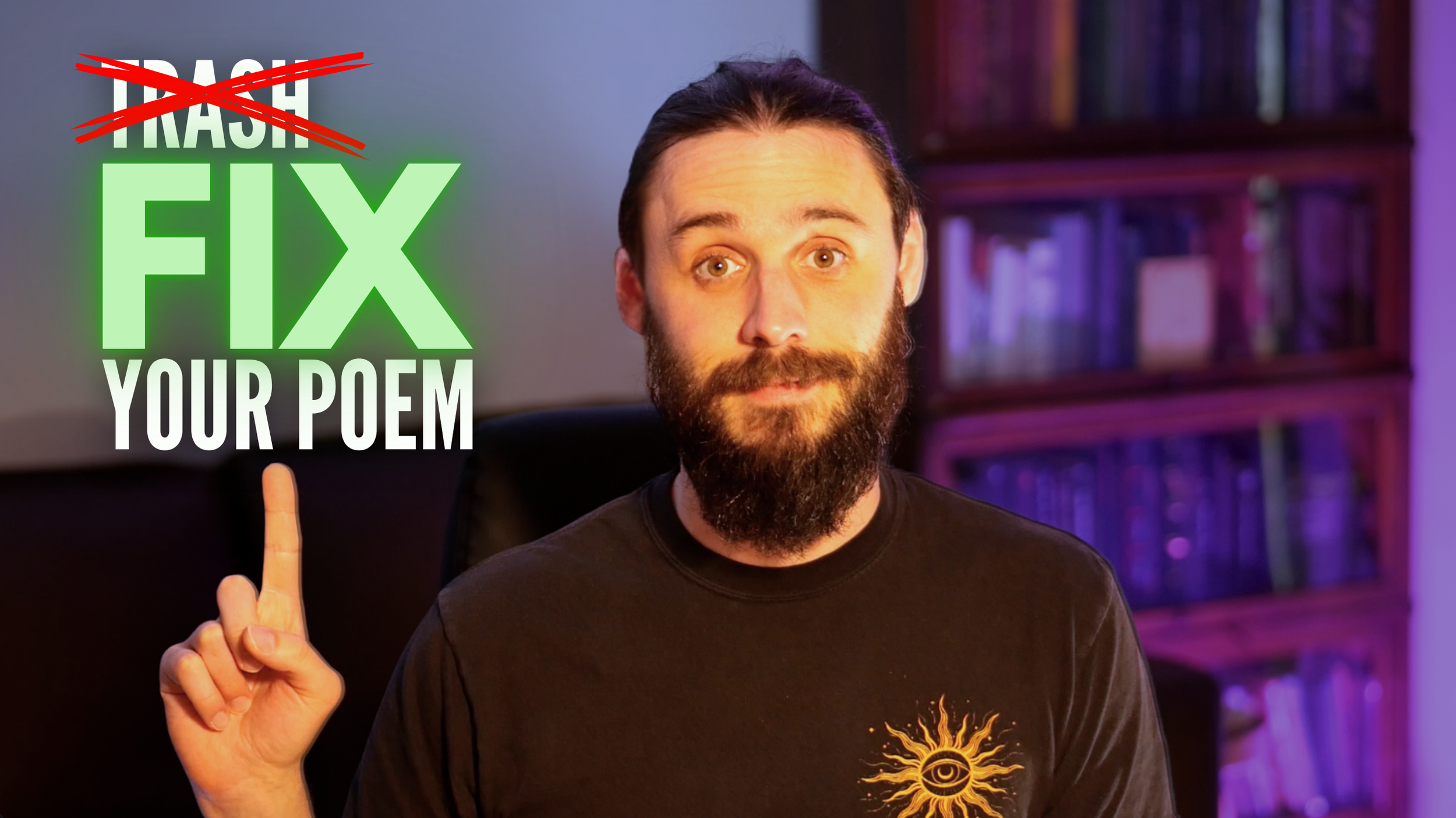 Photo of Malibu Poet Laureate Nathan Hassall pointing to the words "Fix Your Poem" while the word "Trash" is crossed out