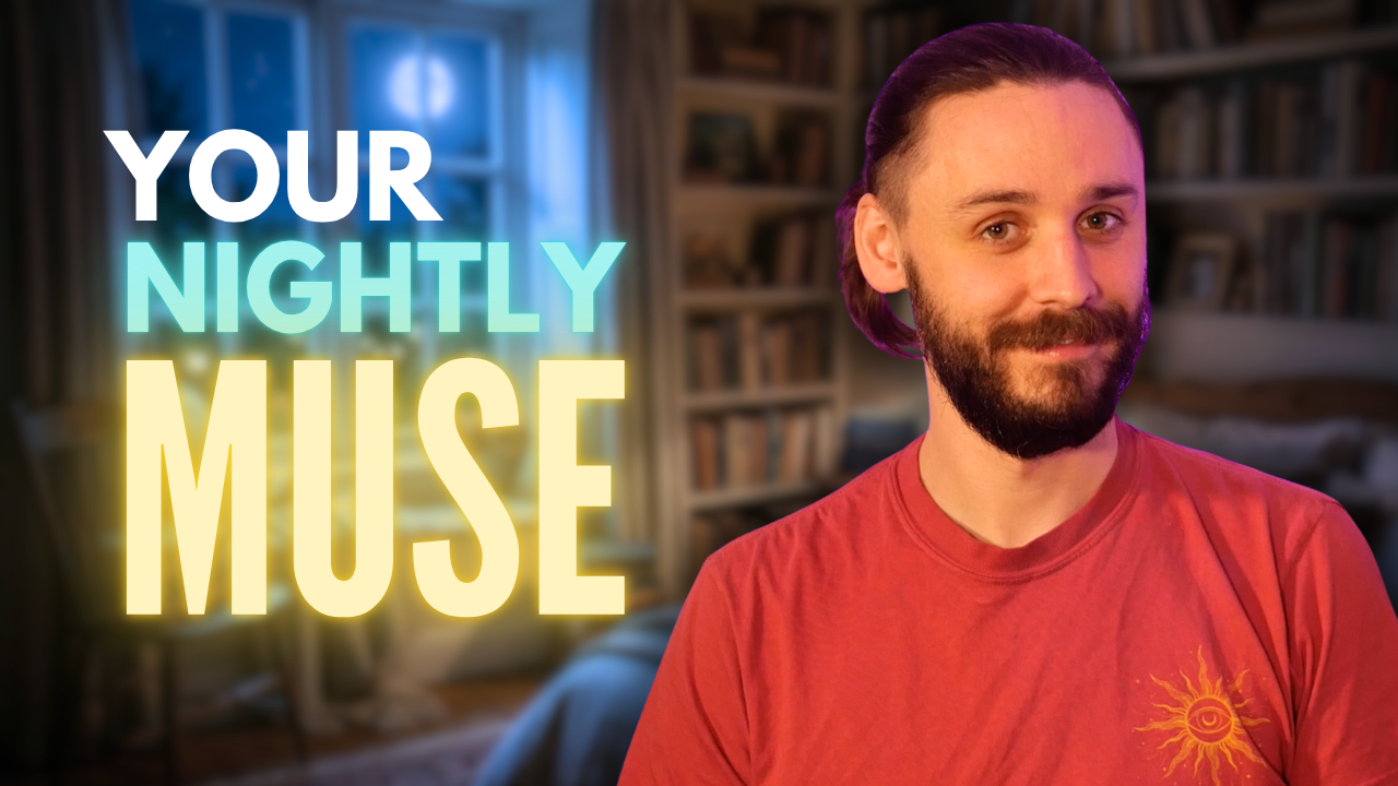 The Poetry Vessel How to Write Dream Poetry Thumbnail showing a bedroom with books at night time with the words "your nightly muse."