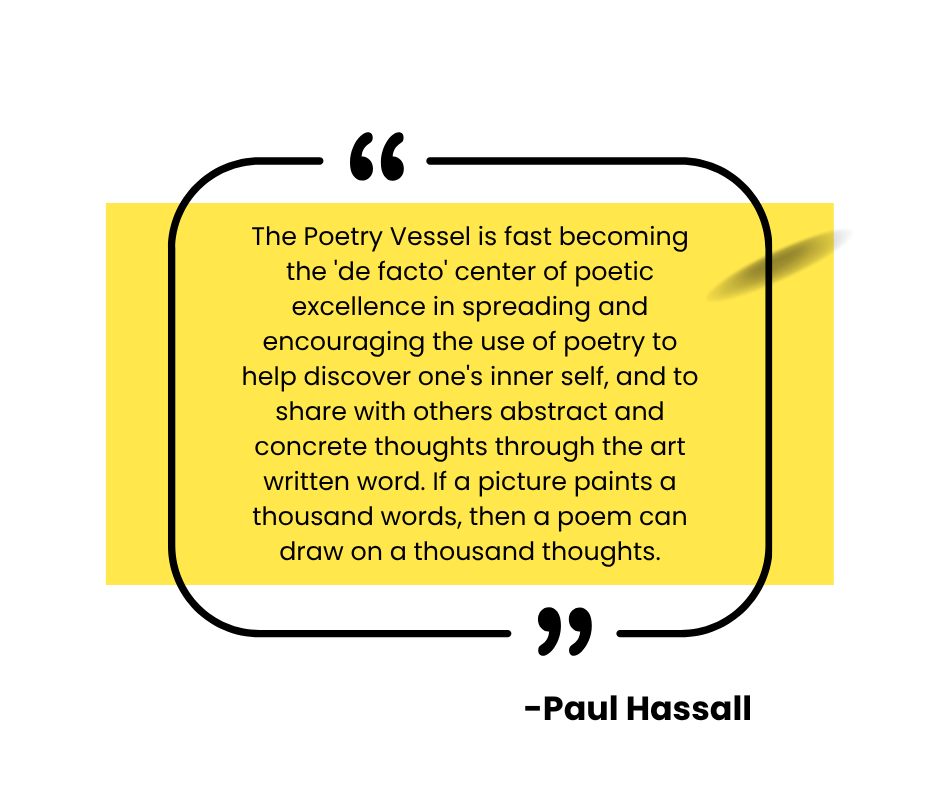 A yellow note with black handwritten text about poetry as a vessel for poetic excellence and sharing inner thoughts through art written words.