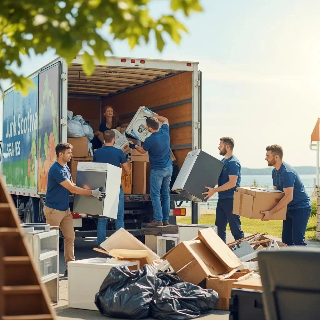 East Hants Hauling crew sorting and loading junk into the truck.