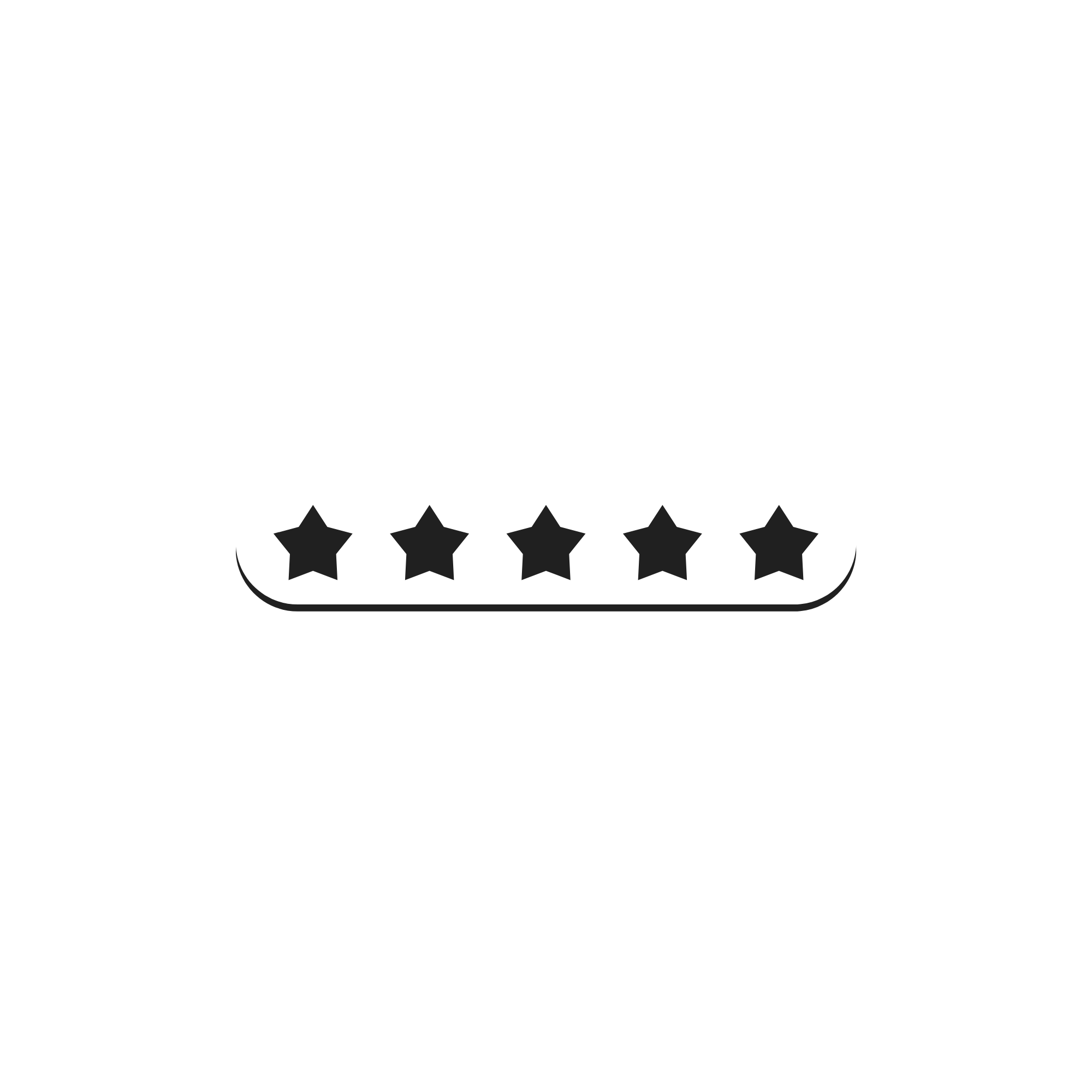 Graphic of a rating star system with five filled-in stars inside a circle.