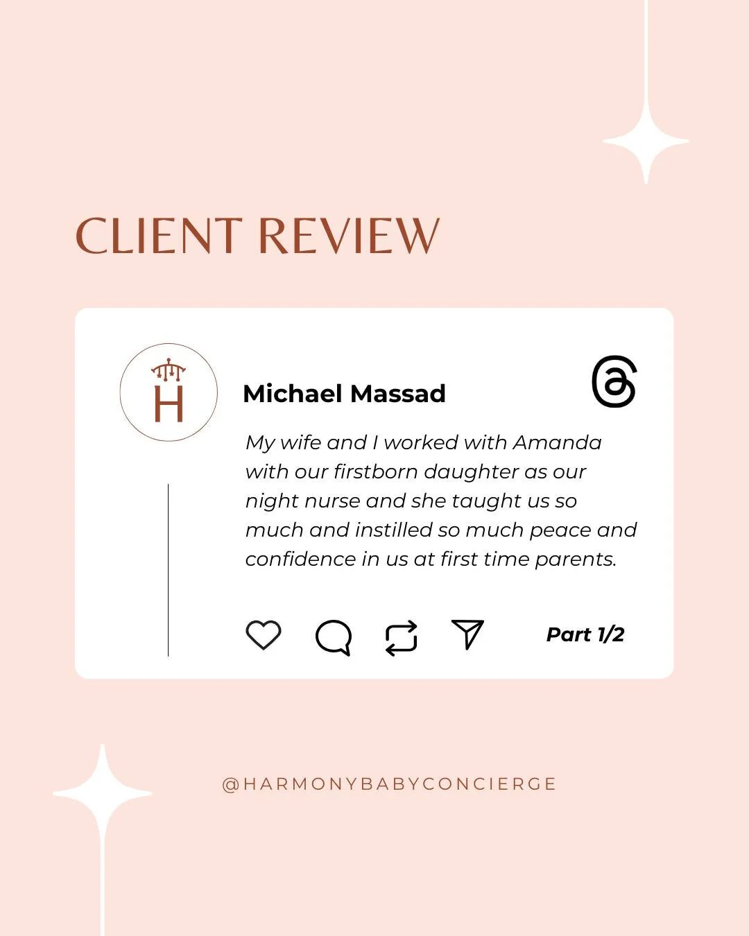 There&rsquo;s nothing more rewarding than hearing how our specialists bring peace of mind to new parents. 🤍✨ 

At Harmony Baby Concierge, we&rsquo;re honored to support families during one of life&rsquo;s most precious (and challenging!) transitions