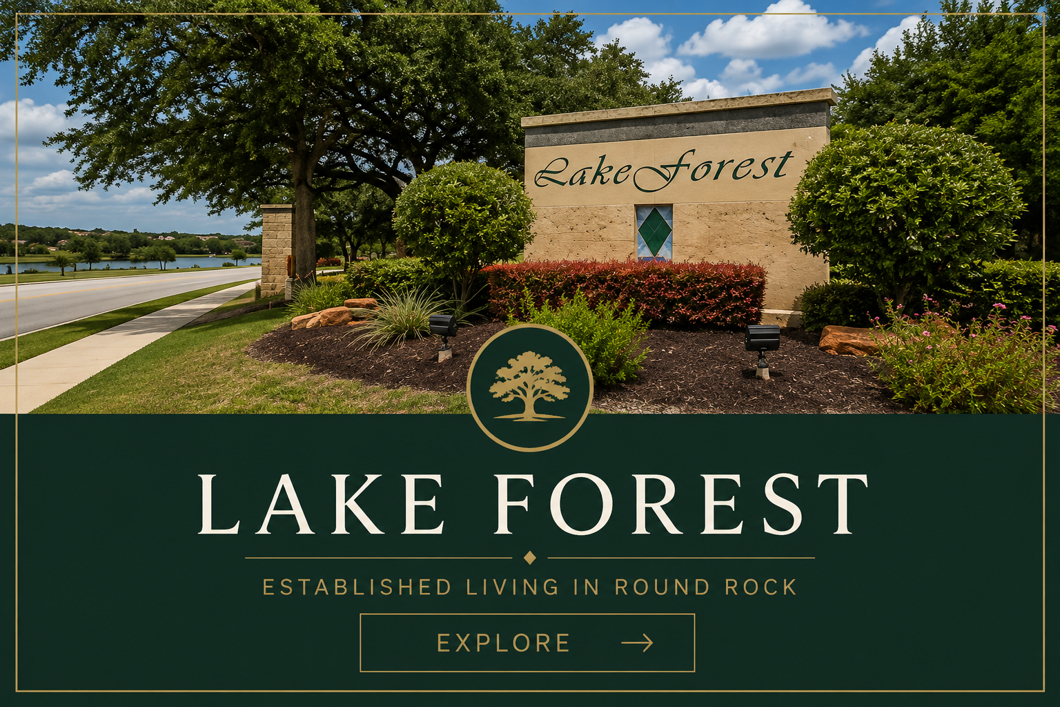 Lake Forest neighborhood entrance in Round Rock, Texas