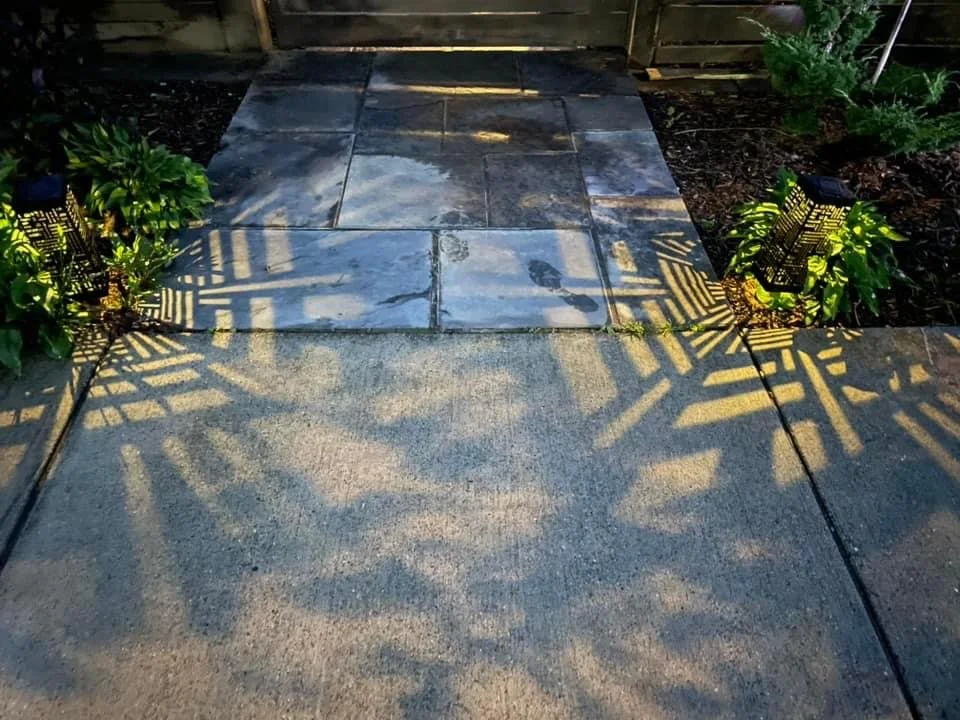 These solar lights flank our front gate.