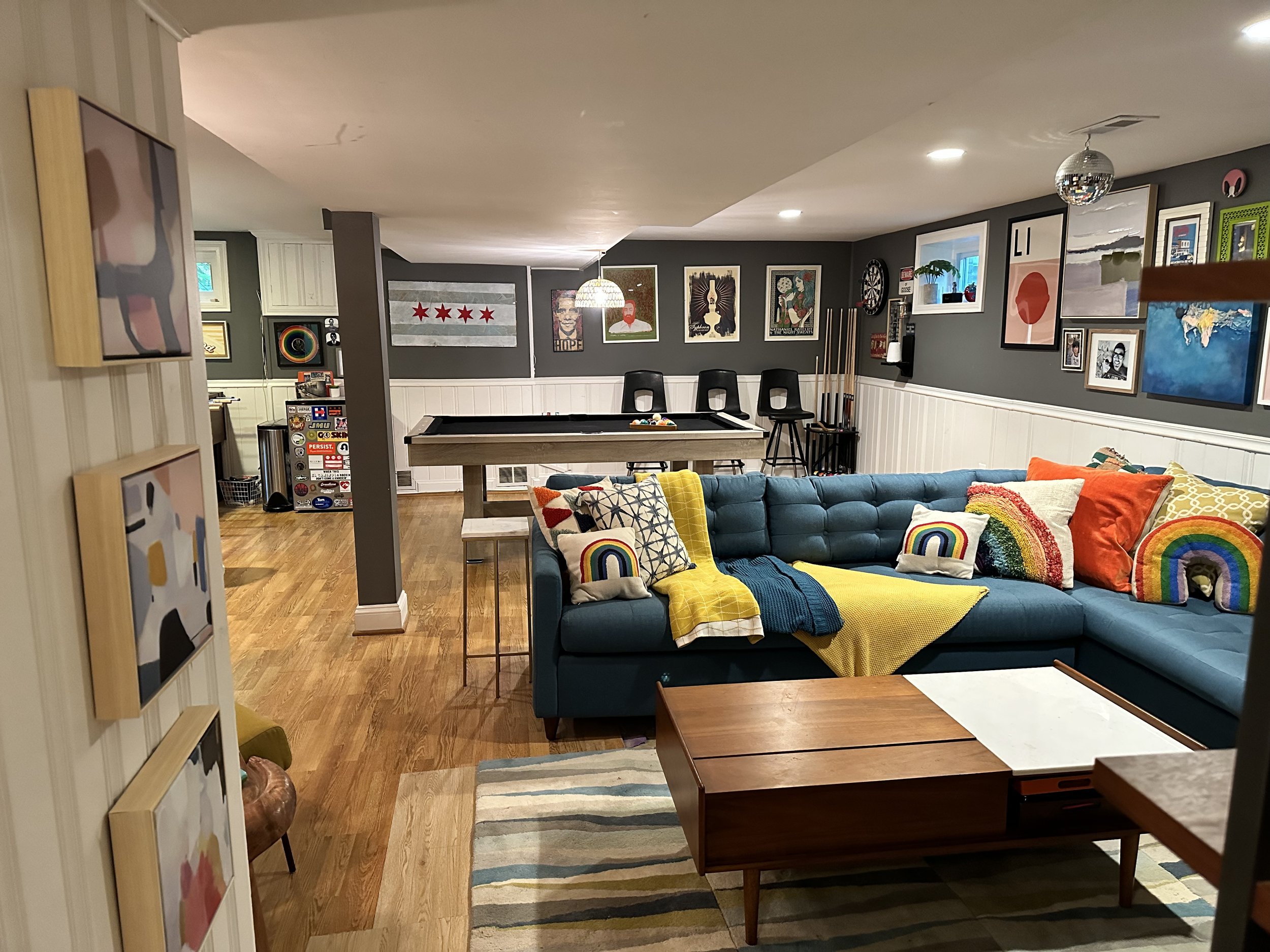 AFTER: pillows are a great, LOW COMMITMENT way to add color to your room