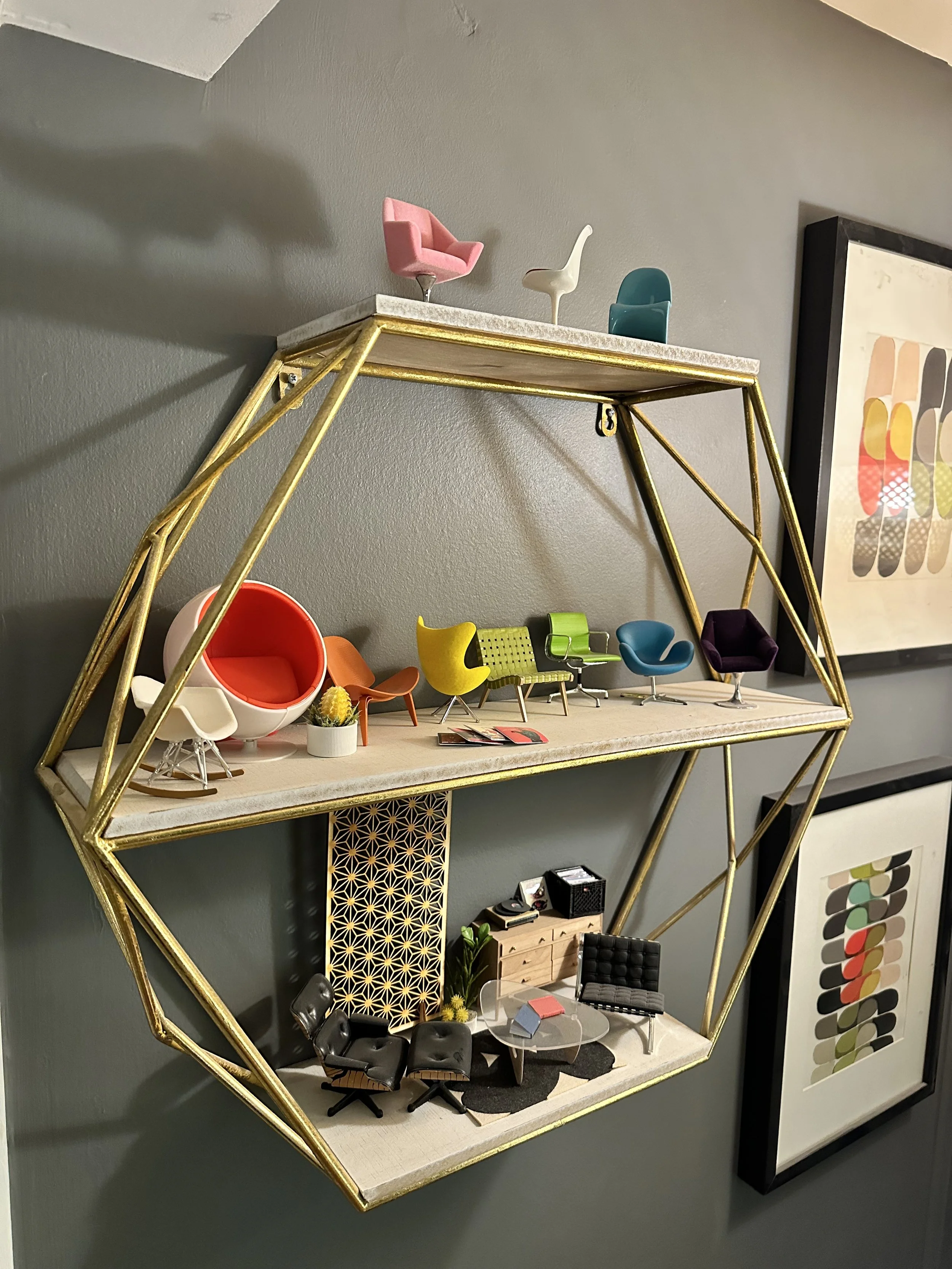 Detail: a rainbow of miniature MCM furniture! 