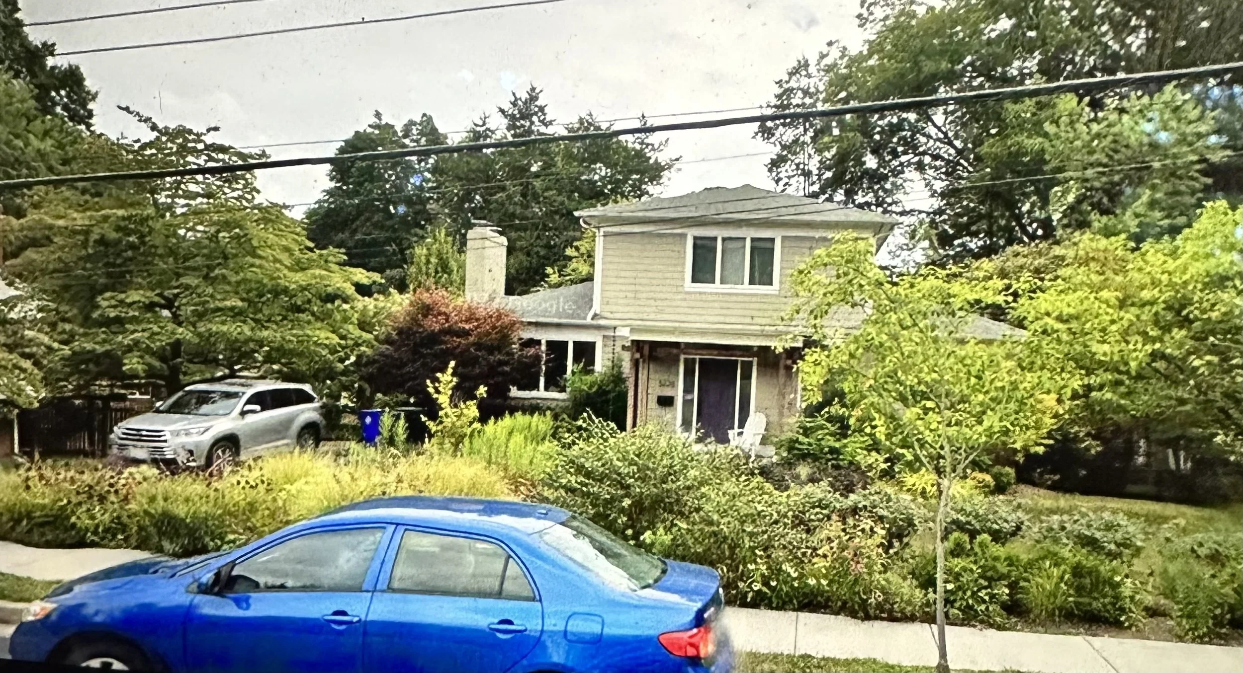 BEFORE: Beautiful, unique house, with a truly impressive garden, but you can't even see most of the work that's been done because the yard just blends into the sidewalk and the yards on either side. The front walk opening is behind that blue car (thi