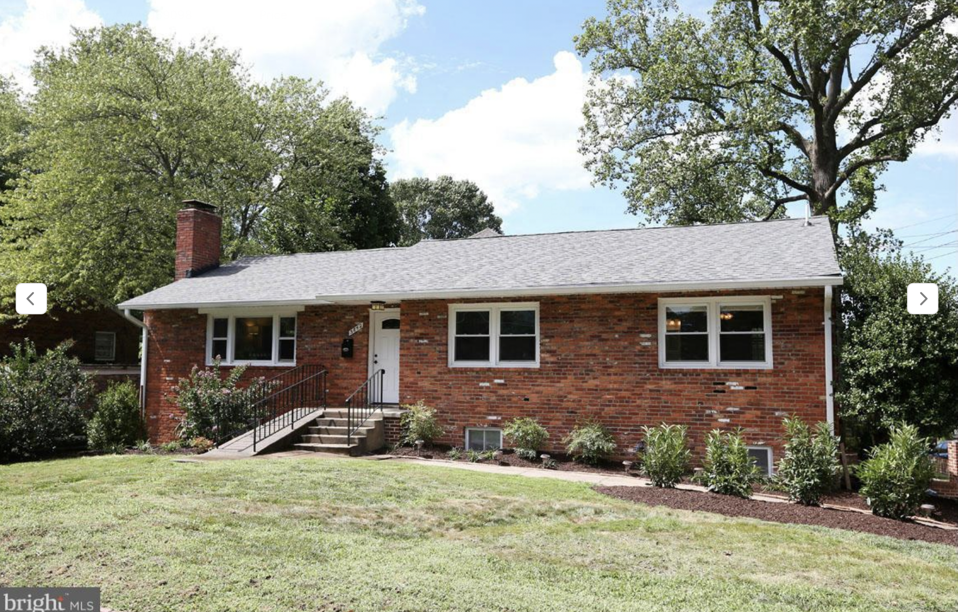 BEFORE: A typical Arlington "rambler" (what they call "ranch" style here, for some reason), with a concrete front porch and a Wheelchair Ramp of Death that is not built to code and will most certainly catapult you out onto the four-lane street.