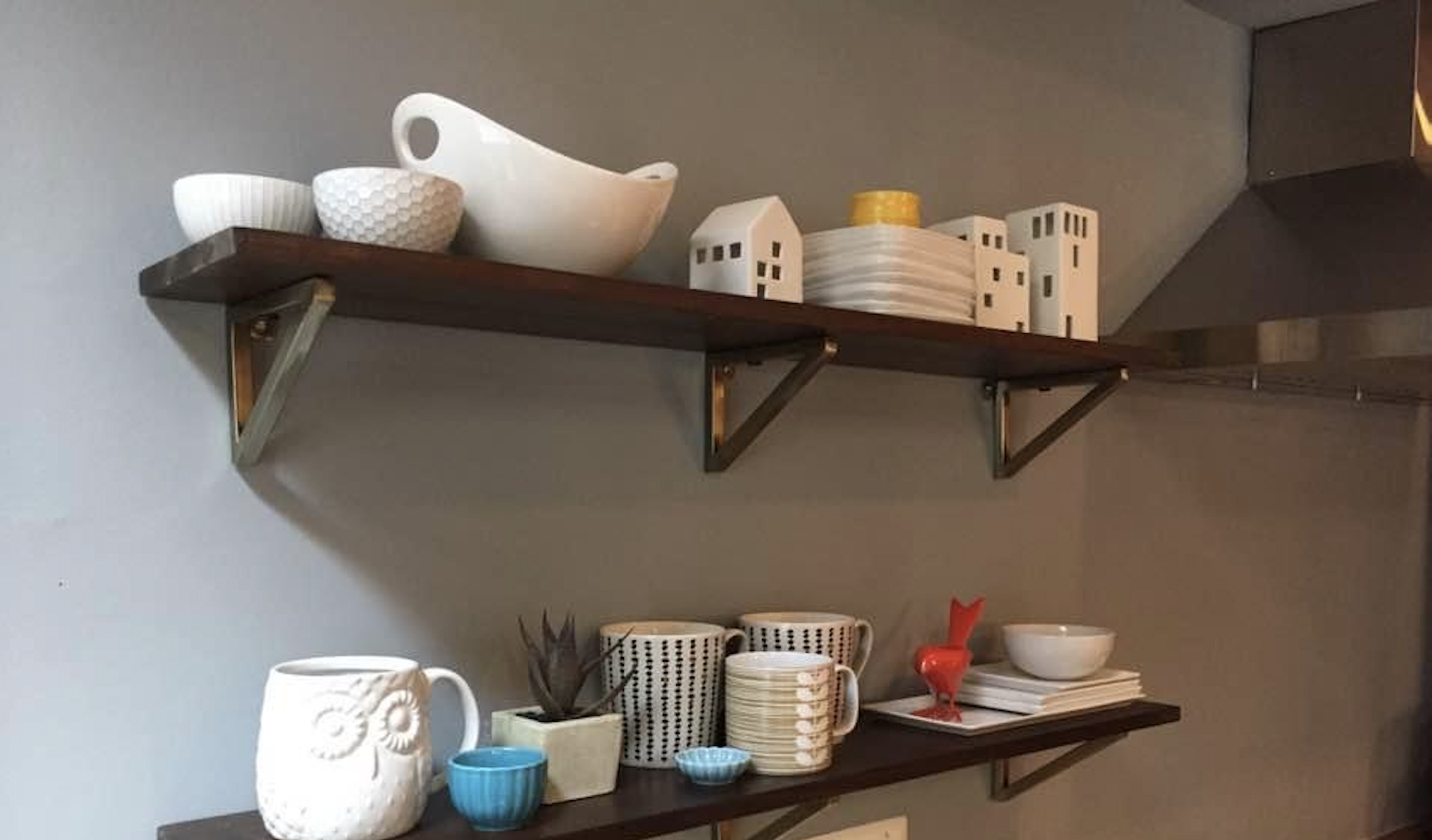 AFTER: detail of the open shelving in the kitchen 