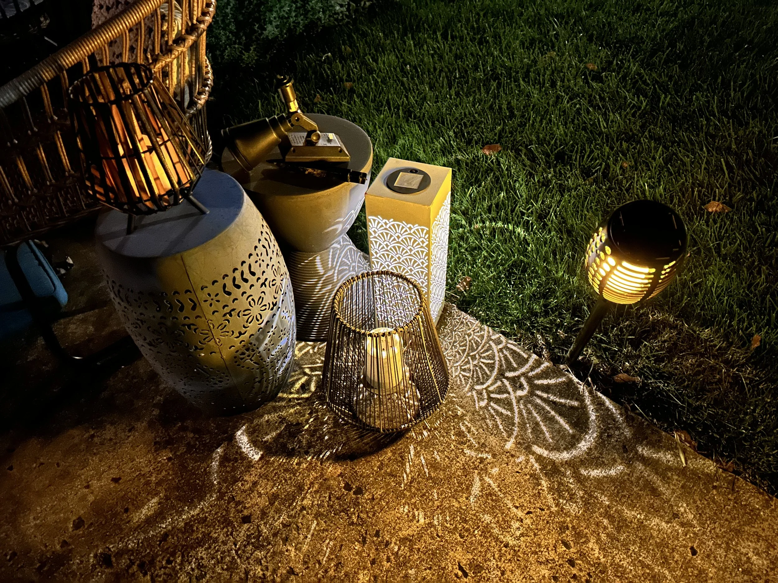 I am in love with the patterns these lights cast on the patio.