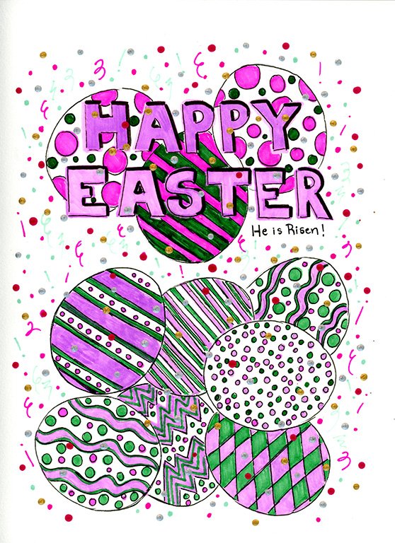 Happy Easter He Is Risen Easter Egg Celebration - Original watercolor by artist Jami Wilmarth
