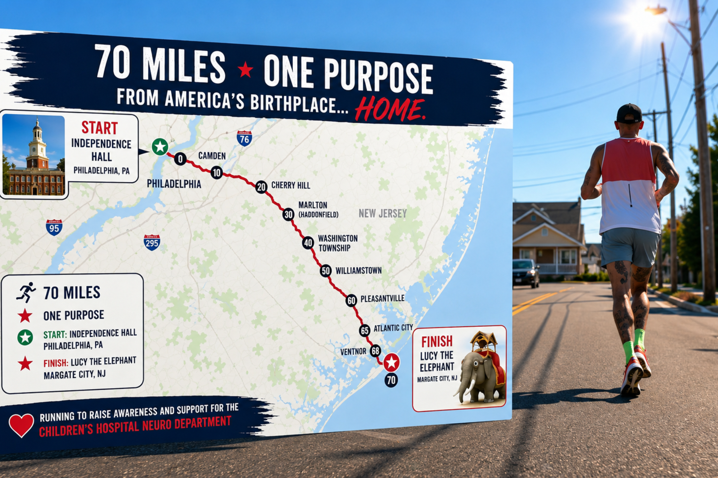 Read about Margate firefighter Chris Fantazzia’s grueling 70-mile ultra-marathon from Philadelphia to Margate to raise funds for CHOP neurosurgery.