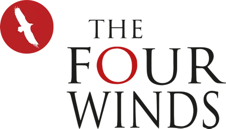 Logo of The Four Winds, featuring a white bird silhouette inside a red circle.