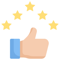 Thumbs up emoji with a star arch above it.