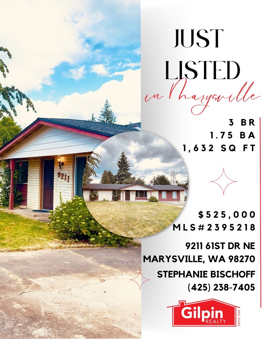 #JustListed in #Marysville
View Full Listing &gt;&gt; https://zurl.co/TKGPj 

🛌 3 BD 🛁1.75 BA 📐1,632 SQ FT
💰Offered at $525,000
🏡9211 61st Dr NE, Marysville, WA 98270
✅NWMLS# 2395218

Endless Possibilities &amp; Ready For Move-In Now! Welcome to