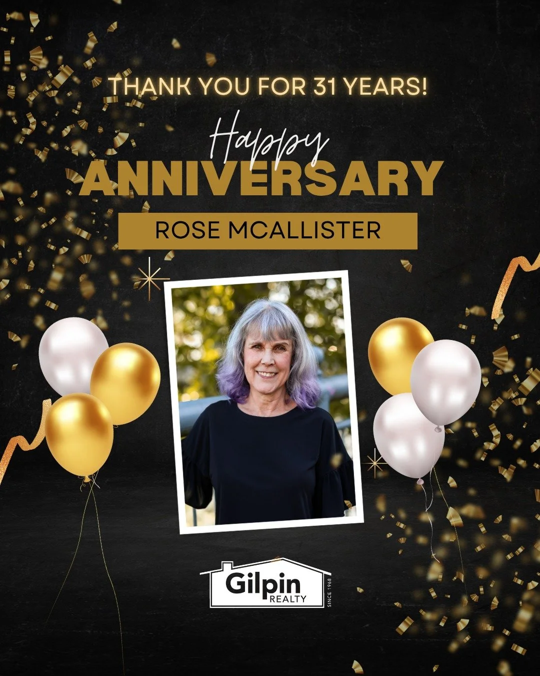 Happy Work Anniversary to Rose McAllister! 🥂👍🎉🎉
.
.
.
#GilpinRealty #Snohomish #RealEstate #HouseHunting #HomesForSale #WorkAnniversary