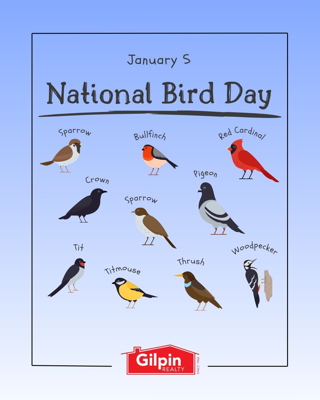 National Bird Day!
.
.
.
.
#GilpinRealty #Snohomish #RealEstate #HouseHunting #HomesForSale