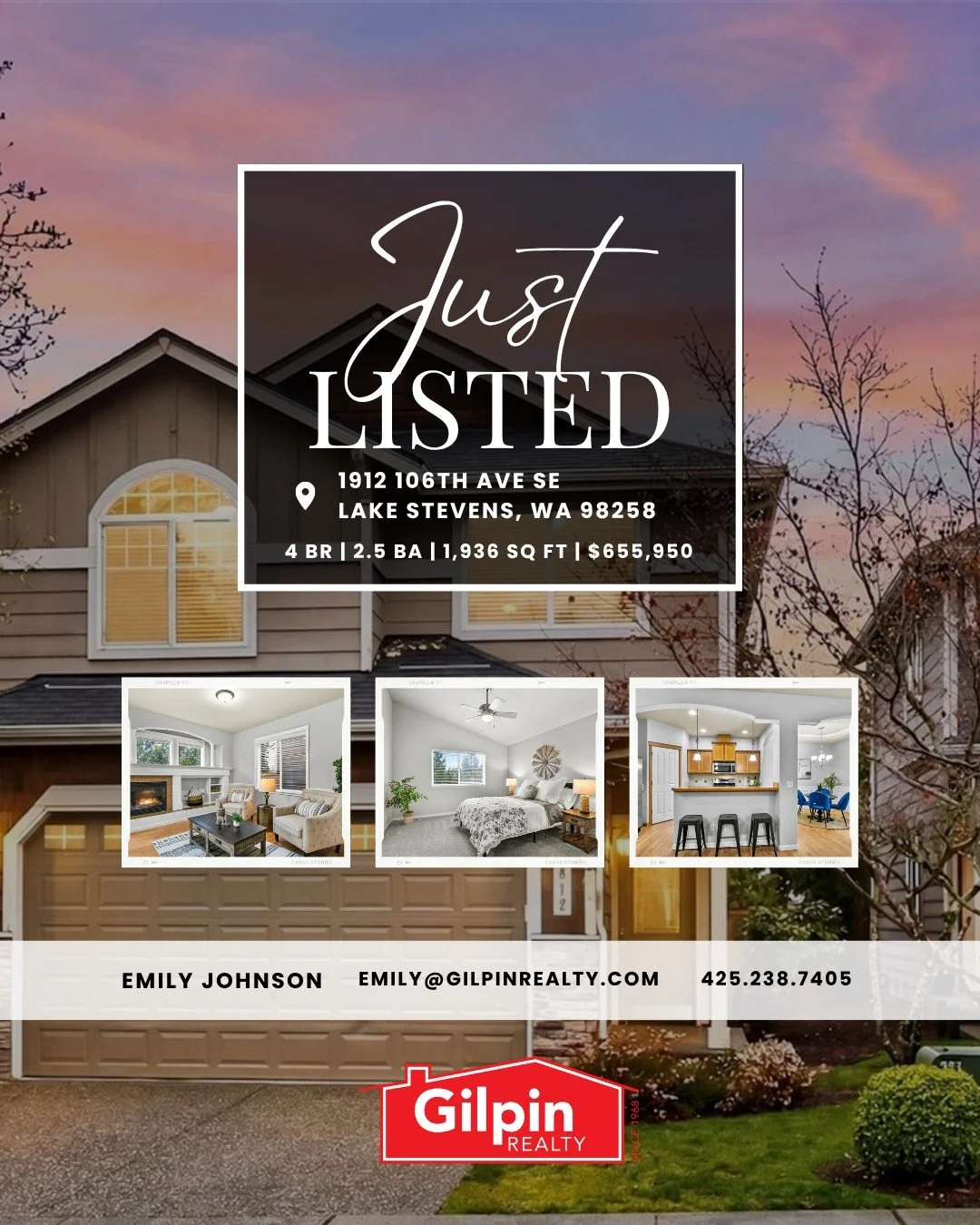 🏡 Just Listed in Lake Stevens!
View Full Listing >> https://zurl.co/7vlt9 

📍 1912 106th Ave SE, Lake Stevens
💲 $655,950
🛏️ 4 Bedrooms | 🛁 2.5 Bathrooms | 📐 1,936 Sq Ft 

Welcome to the private Silver Leaf community&mdash;where comfort, c