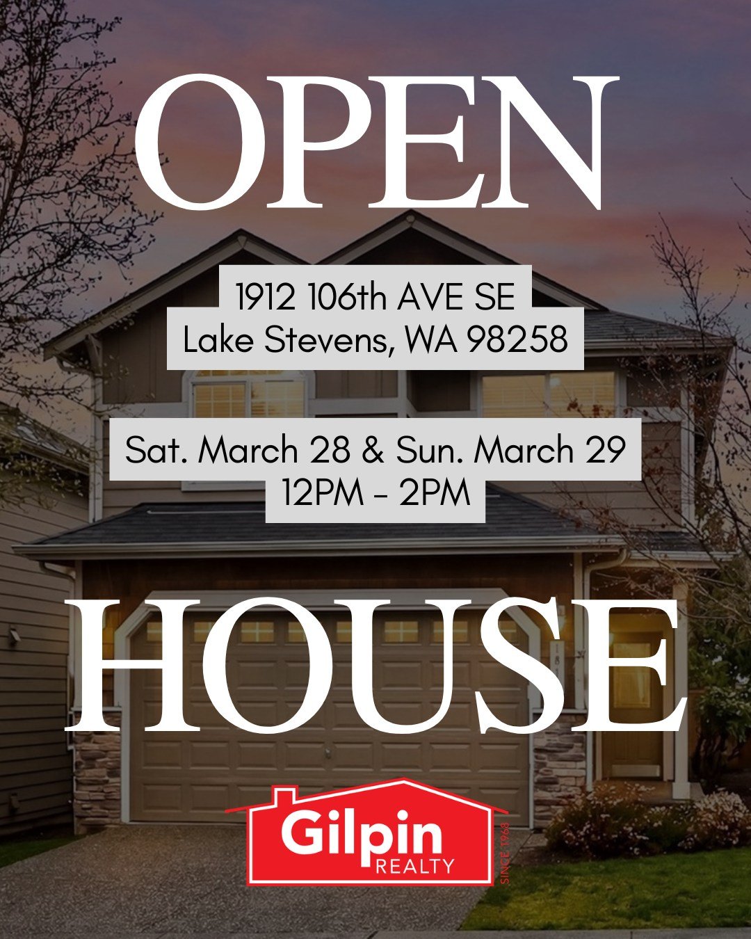 🏡 Open House This Weekend in Lake Stevens!

📍 1912 106th Ave SE, Lake Stevens, WA
🗓 Saturday &amp; Sunday | 12&ndash;2 PM

Come tour this beautifully maintained 4 bed, 2.5 bath home in the private Silver Leaf community, offering 1,936 sq ft of lig