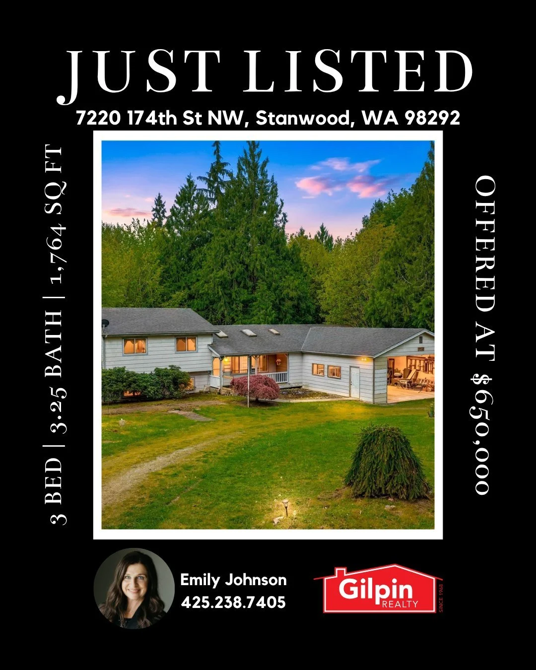 Just Listed in Stanwood 🌲
📍 7220 174th St NW, Stanwood, WA
💲 $650,000
🔗 View Full Listing: https://zurl.co/EyE4L 

Opportunity meets acreage in the sought-after Lake Howard community. Situated on nearly 5 acres, this 3-bedroom, 3.25-bath tri-leve