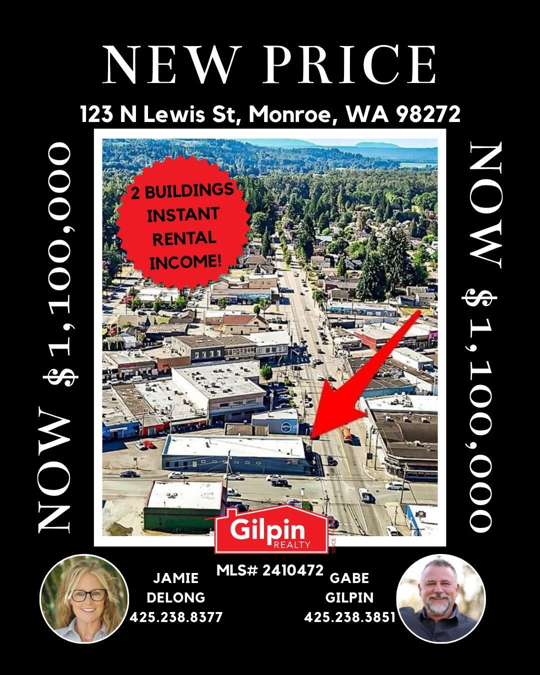 New Price | Downtown Monroe Commercial Opportunity 📍

123 N Lewis St, Monroe, WA 98272
Now offered at $1,100,000!

A rare chance to secure a premier commercial property in the heart of downtown Monroe. This offering includes two connected buildings 