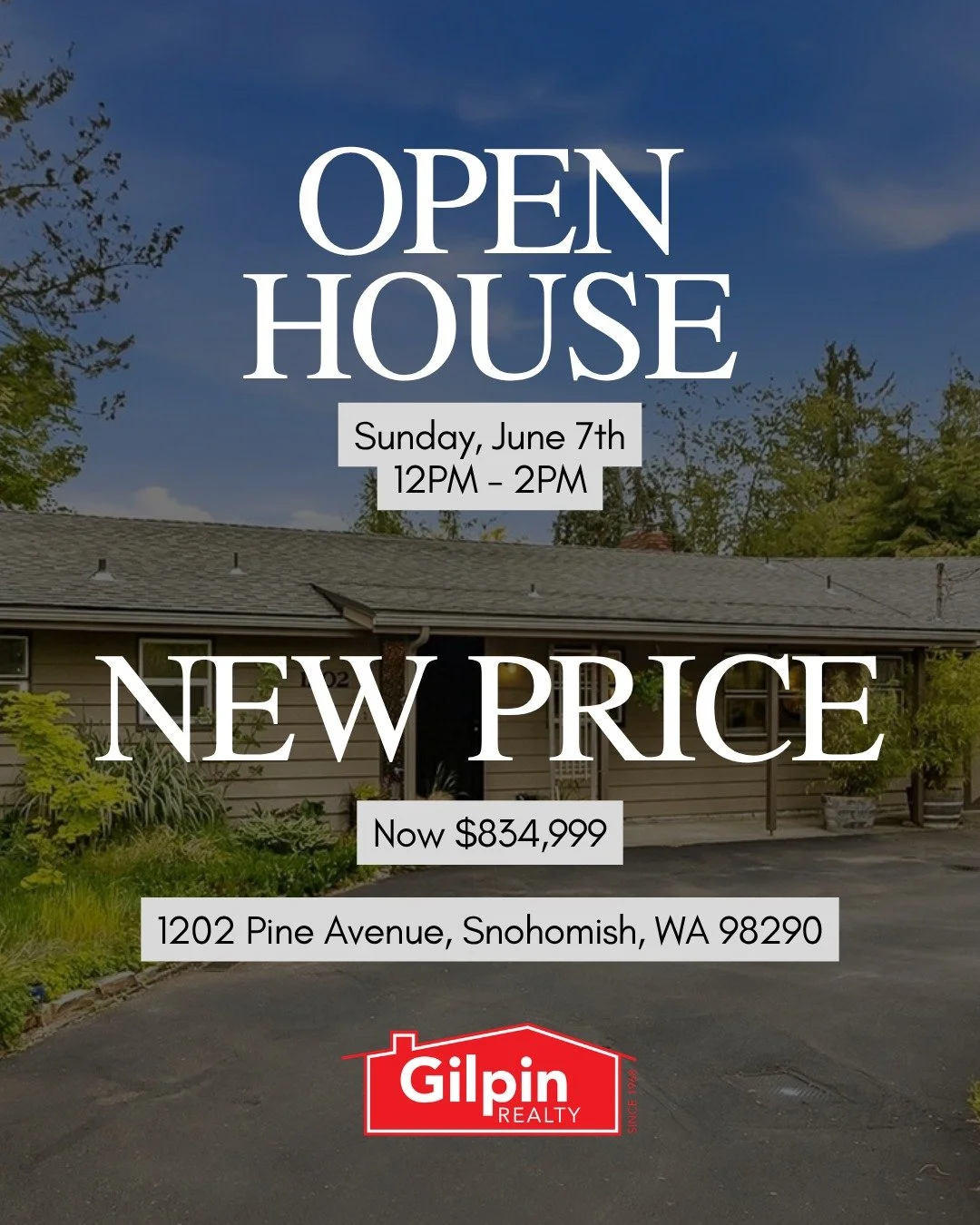 🏡 Price Improvement + Open House! ✨
📅 Open House
🕛 Sunday | 12 PM&ndash;2 PM 

Now offered at $834,999 &mdash; this one-of-a-kind Snohomish rambler is packed with charm, privacy, and possibilities on an incredible 1/3+ acre lot.

🌳 Lush gardens, 