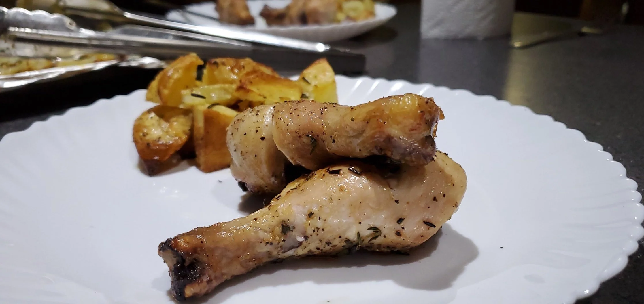 Oven-Baked brined chicken served with garlic butter potatoes.