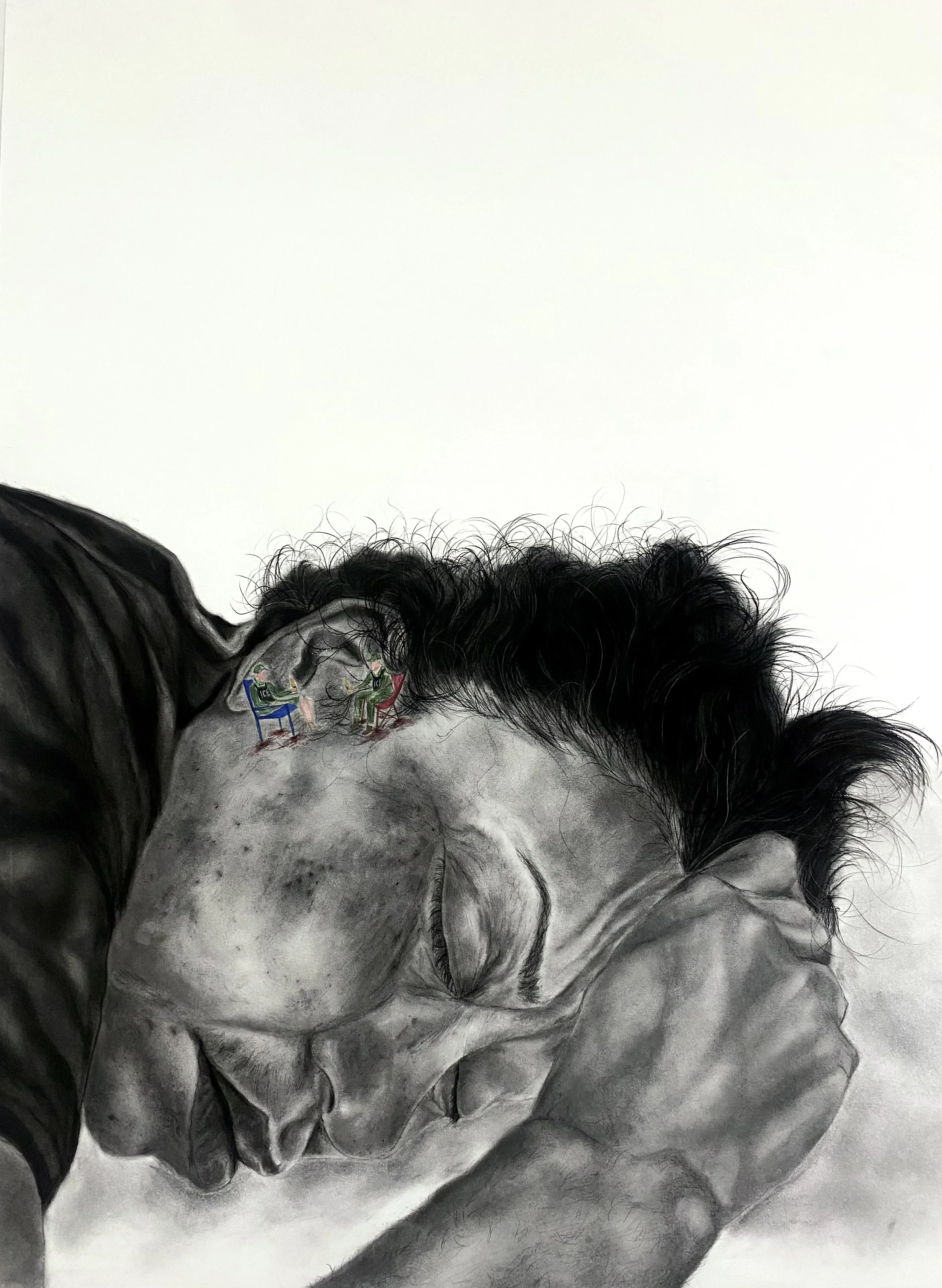¡Despierta! ¡Despierta!, 2025, Charcoal and watercolor on paper, 36.5 x 40 in