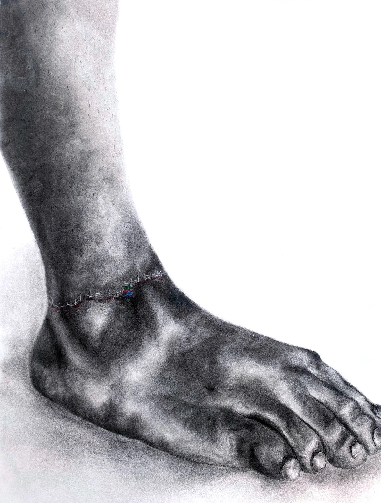 Un Paso Más, 2025, Charcoal and watercolor on paper, 30 x 22 in