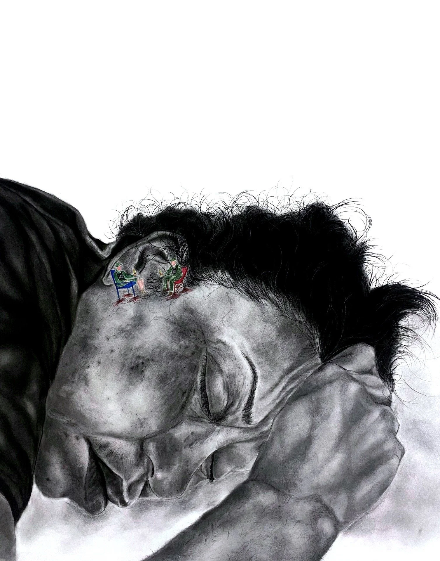 ¡Despierta! ¡Despierta!, Charcoal and watercolor on paper, 40 x 36.5 in, 2025