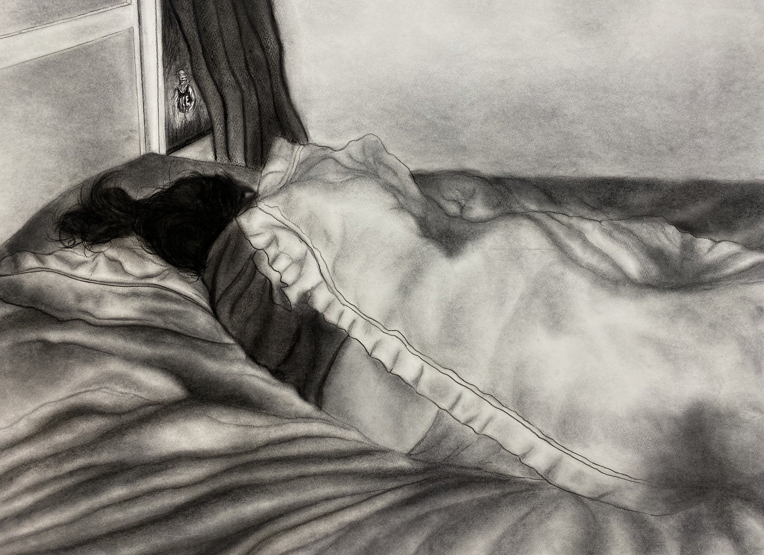 Wake me when it's all over, Charcoal on paper, 30 x 22 inches, 2026
