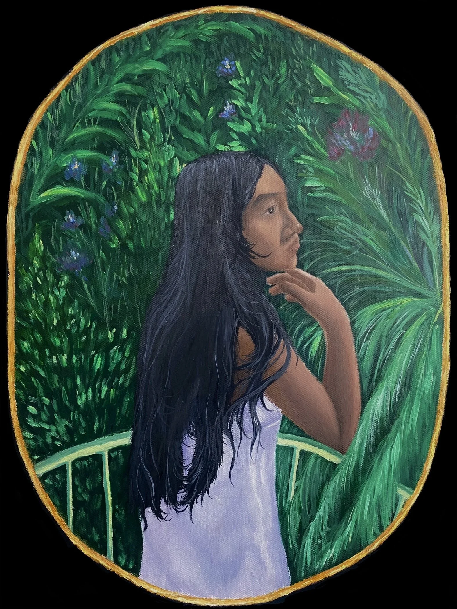 Mujer Morena, Oil paint on canvas, 24 x 18 in, 2024