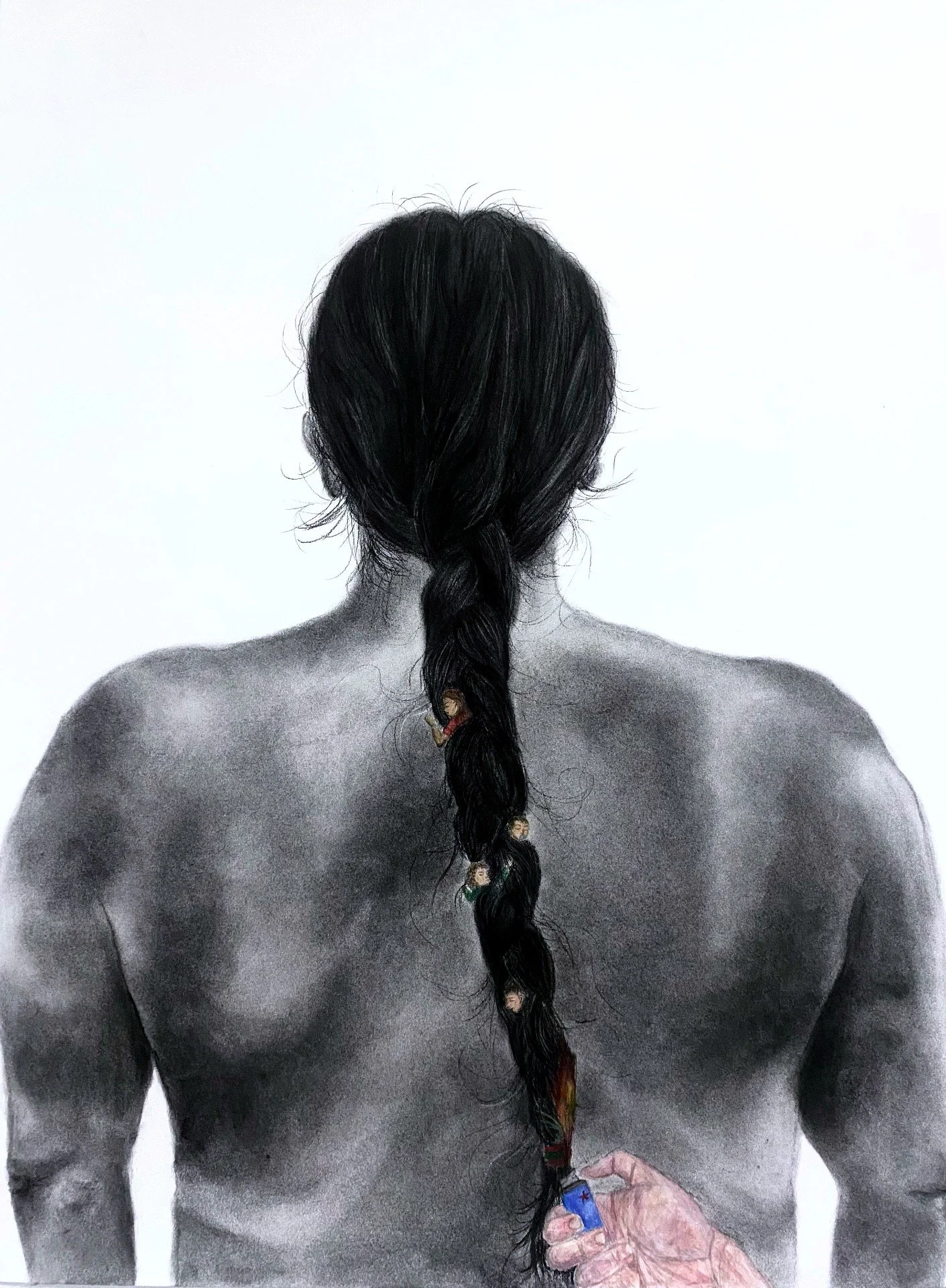 ¿Qué más quemarías?, Charcoal and watercolor on paper, 30 x 22 in, 2025