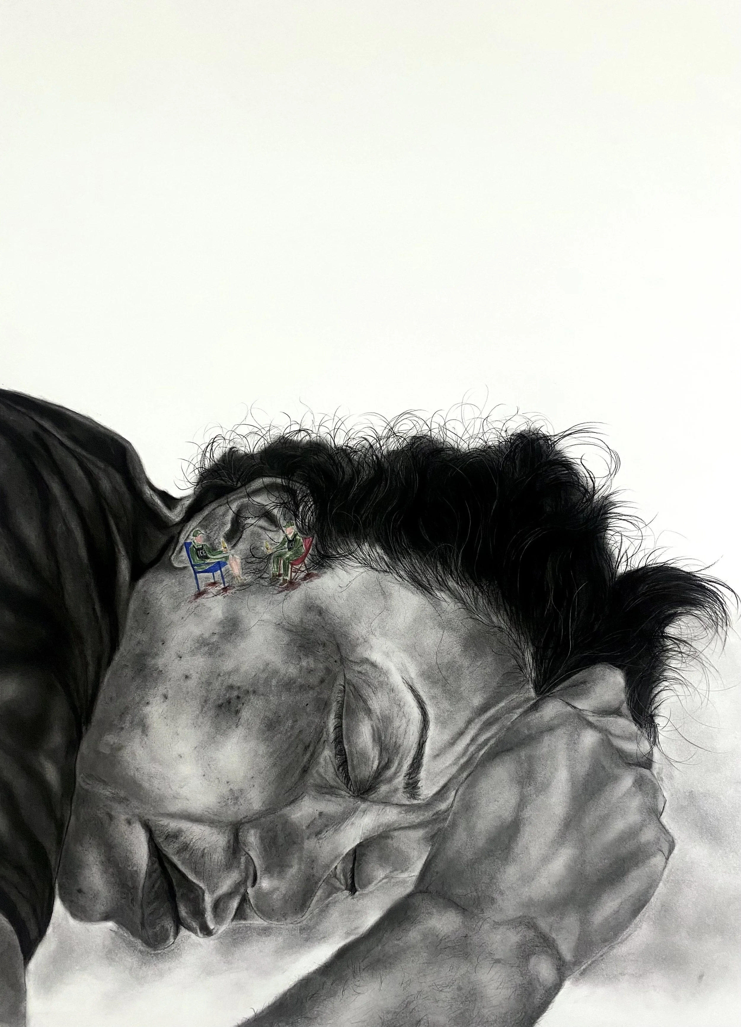 ¡Despierta! ¡Despierta!, 2025, Charcoal and watercolor on paper, 36.5 x 40 in