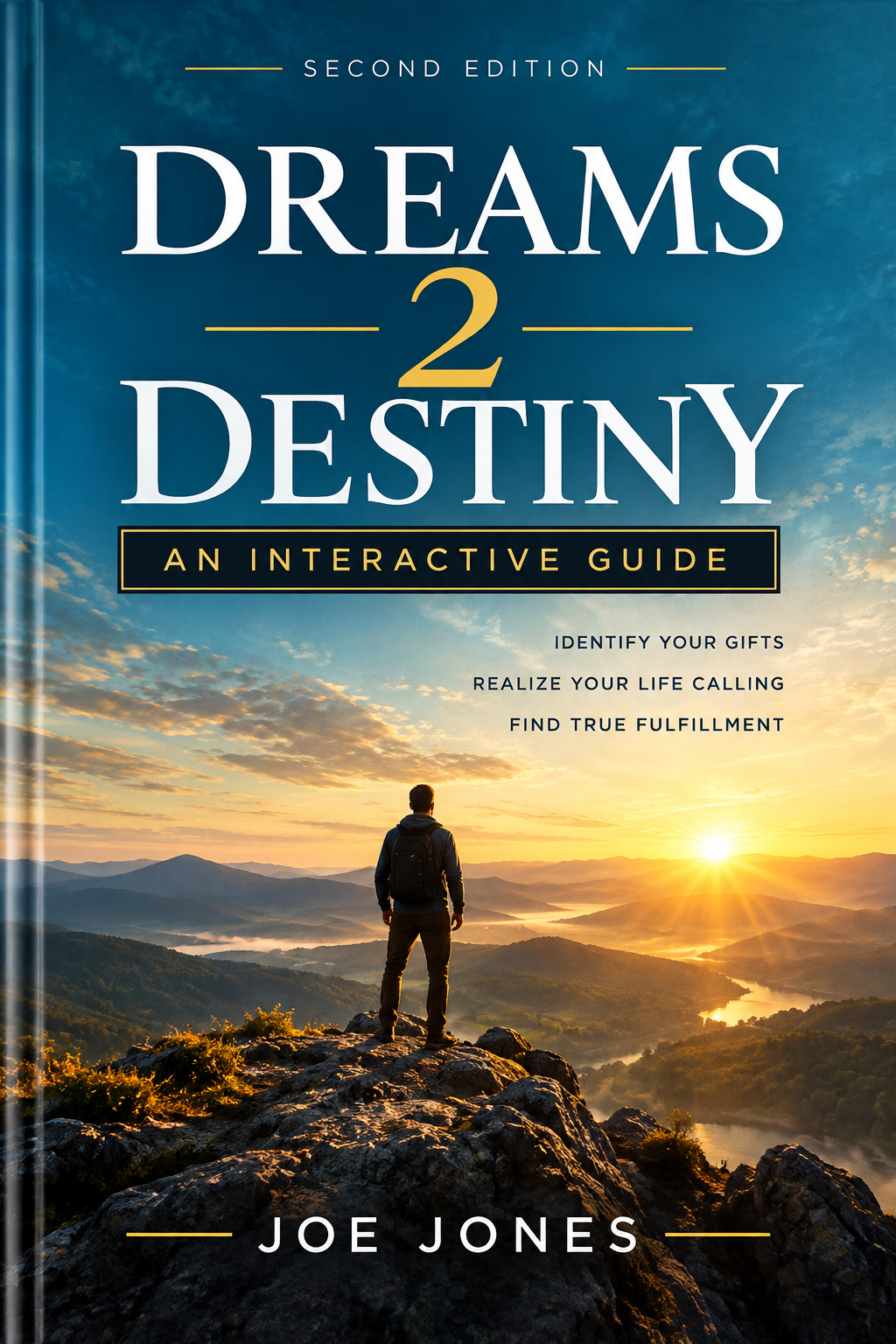 The book cover titled "Dreams 2 Destiny: 5 Seasons to Fulfillment" by Joe S. Jones with a black background and gold and white text.