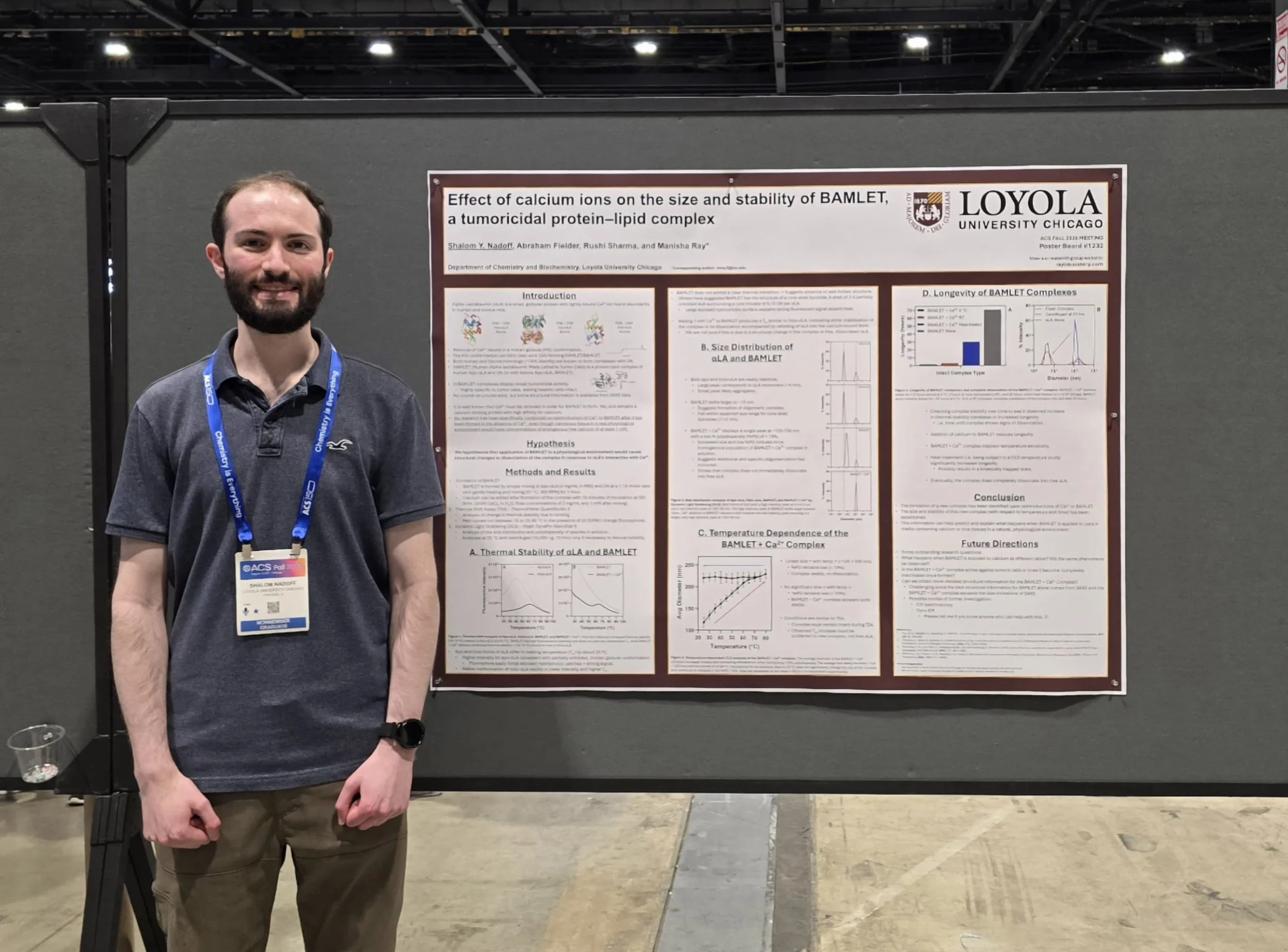Shalom presenting his ACS poster on a protein-lipid anti-cancerous complex , called BAMLET
