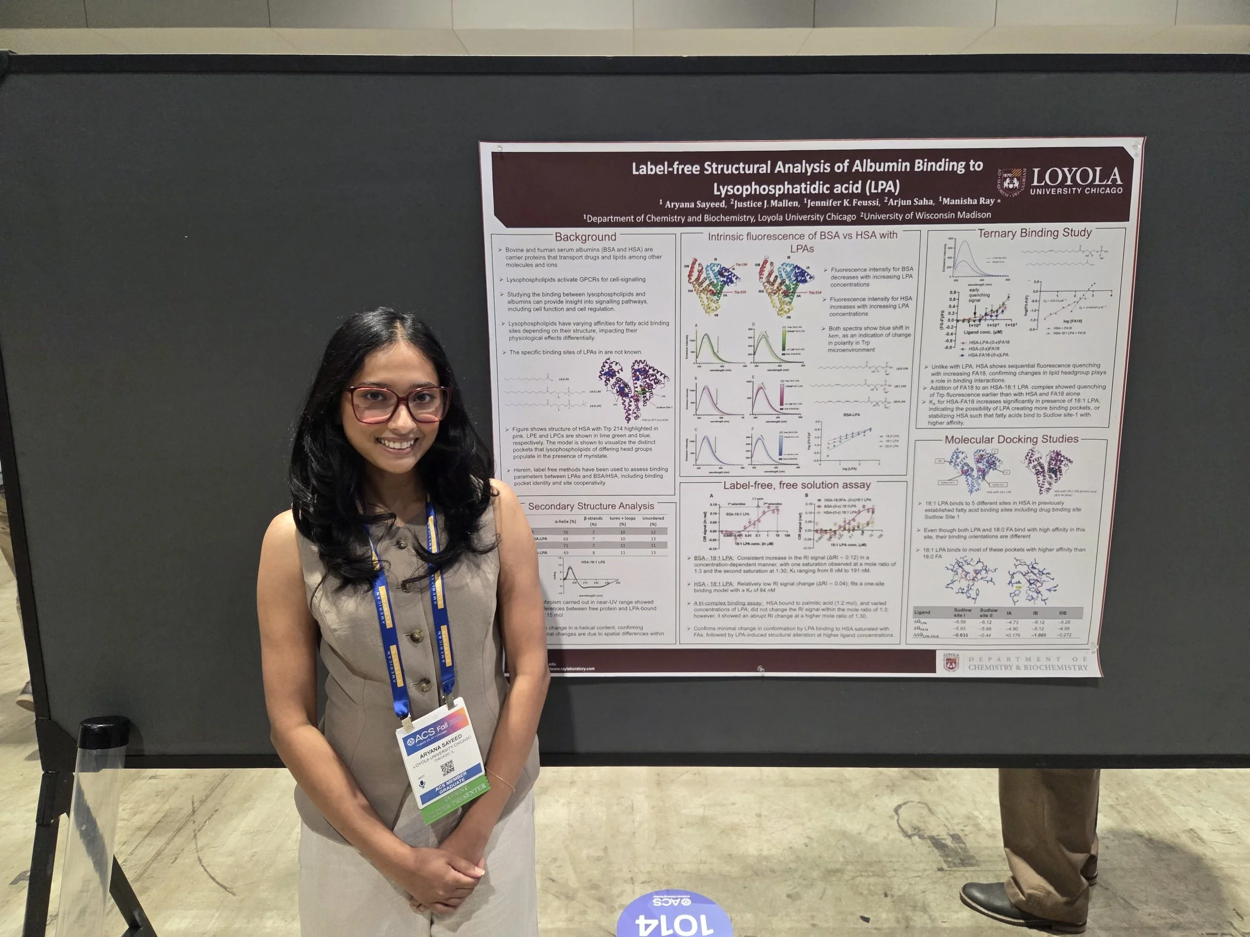 Aryana presenting her ACS poster #1 on her recent publication of LPA binding to albumin