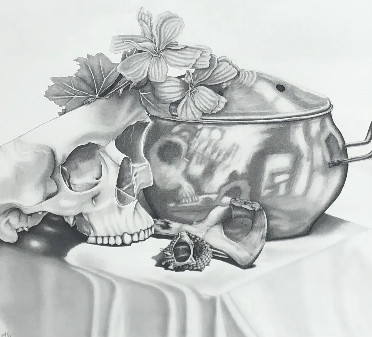 Aleece Henman - Distorted Reflection (in love with death), Graphite Pencils on paper, Approx 18x20”, 2025