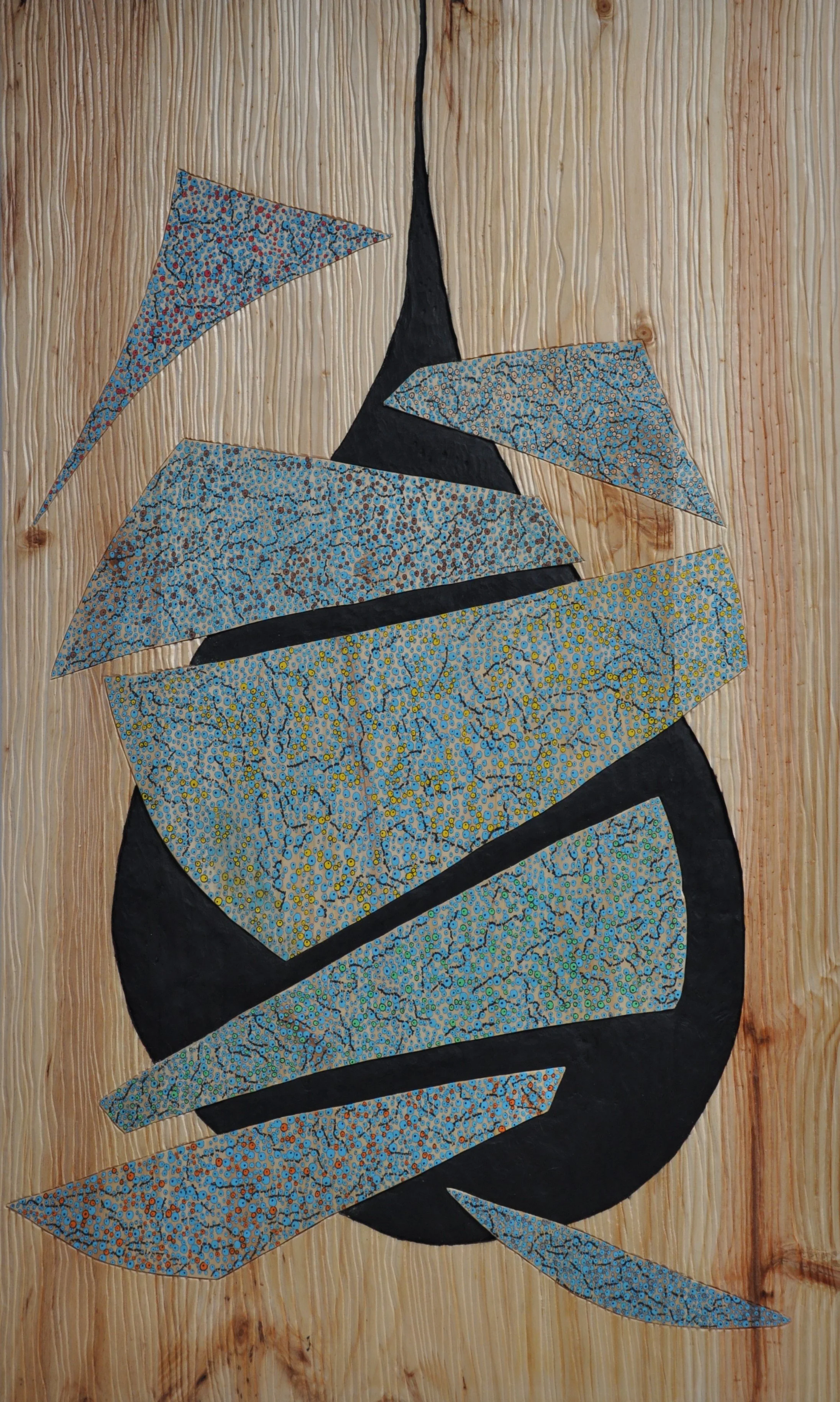 Zouzu - Tear (Lágrima), Mixed media on carved pine wood, 99.7 × 60 × 1.7 cm, 2025, $495