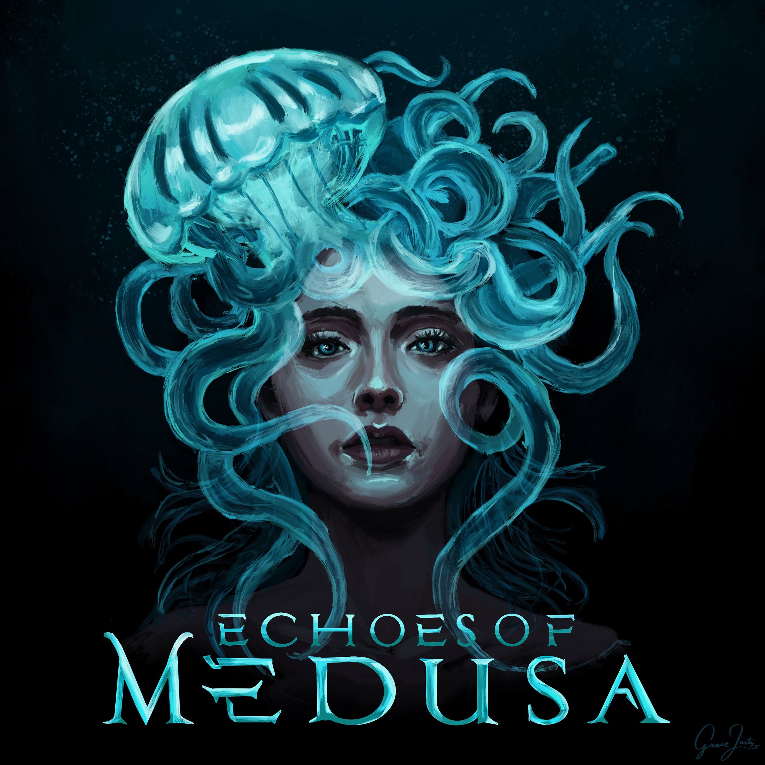 Grace Lurtz - Echoes of Medusa: Concept Album Cover, Digital Painting/Procreate, 12 in. x 12 in., 2025