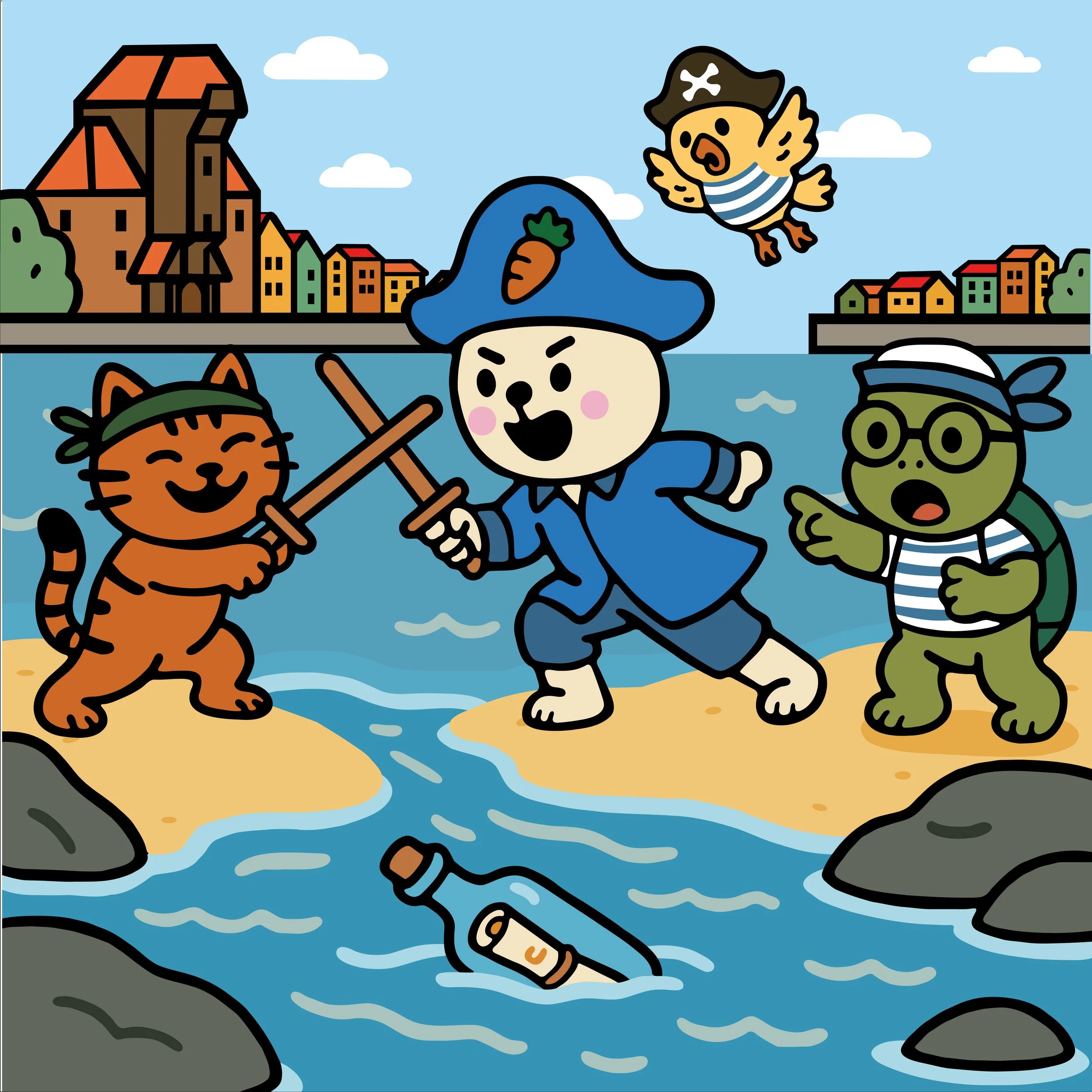 Sławomir Kaiser - Duel on the Sandbar, Digital illustration (vector-based, RGB), 1500 × 1500 px, 2025