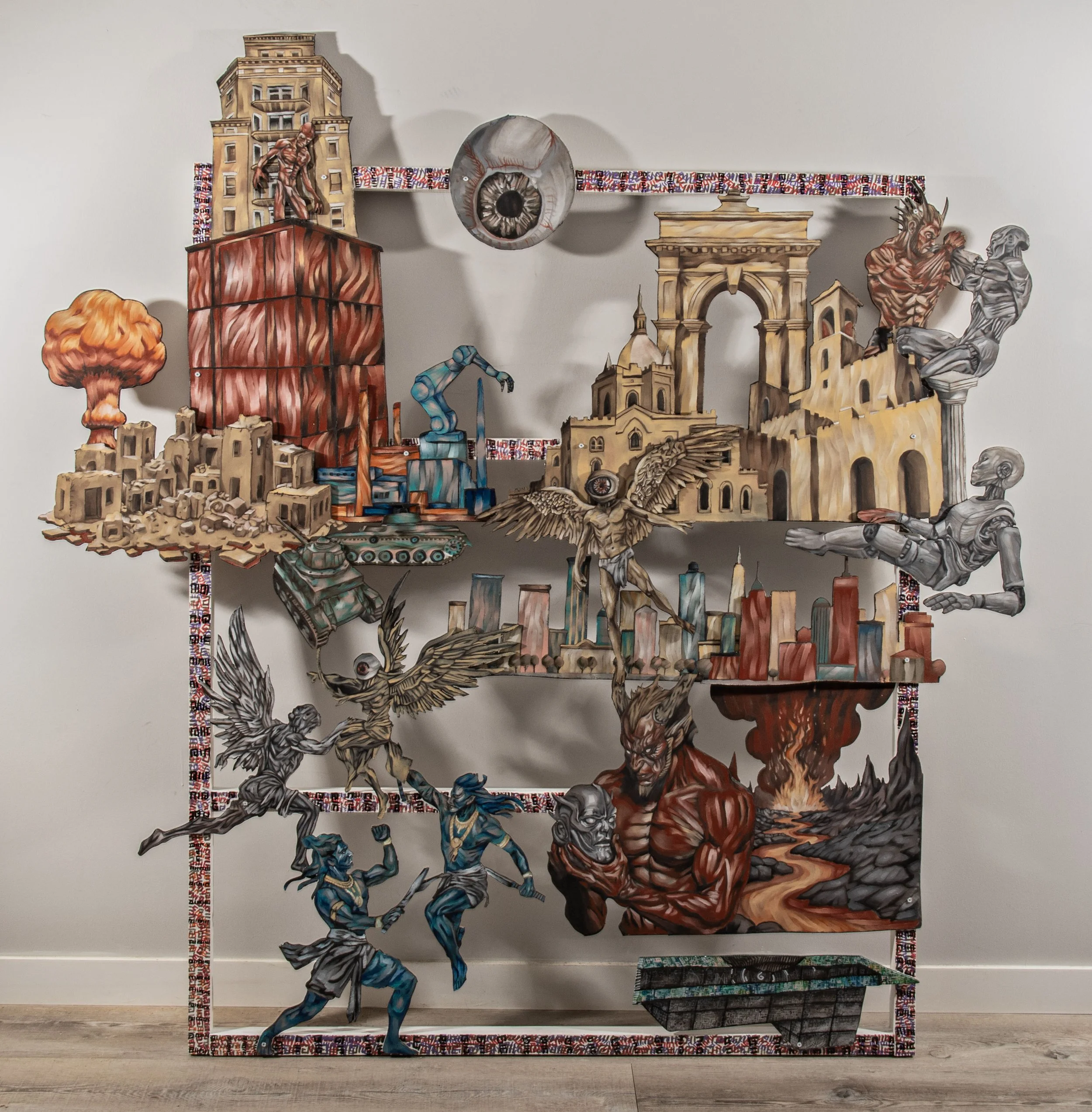 Max Gurtler - Sabotage, 2025, 82 inches x 58 inches, Oil on cut MDF panels