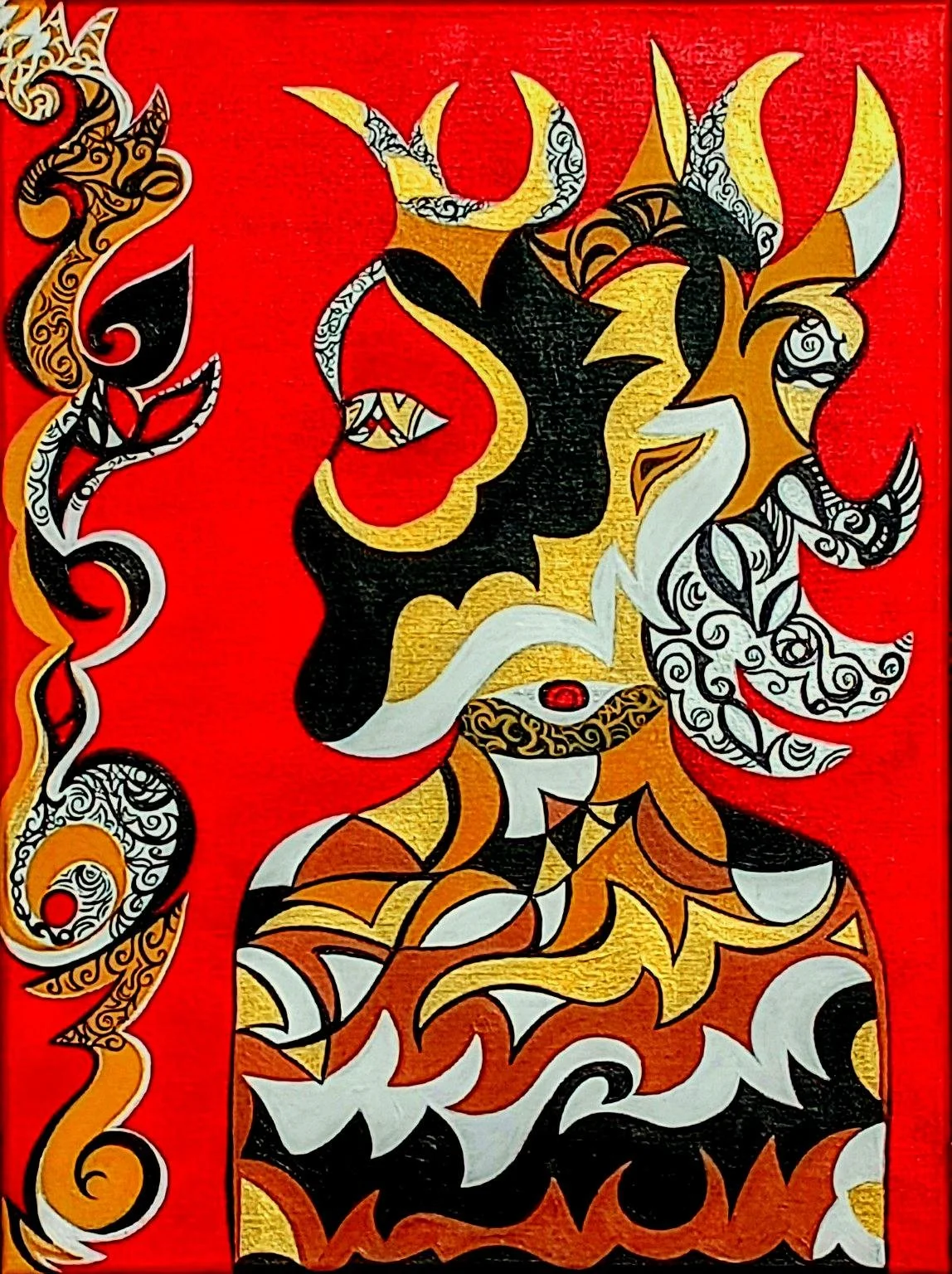 Tenisha Barnes - Red Sky Guardian, Acrylic & mixed media (metallic accents) on canvas, 20 x 24 in, 2021, $1,200