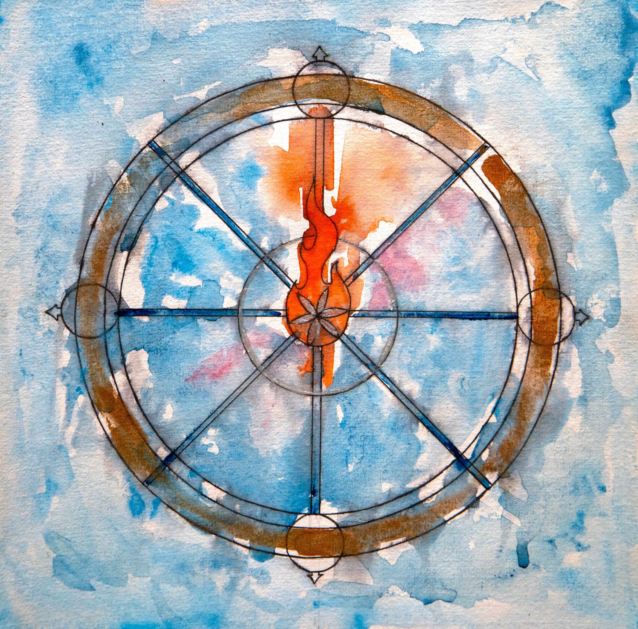 Natalia Atamanchuk - The Wheel, Geometry Yantra; 24x24 cm, watercolor, ink, paper, 2022