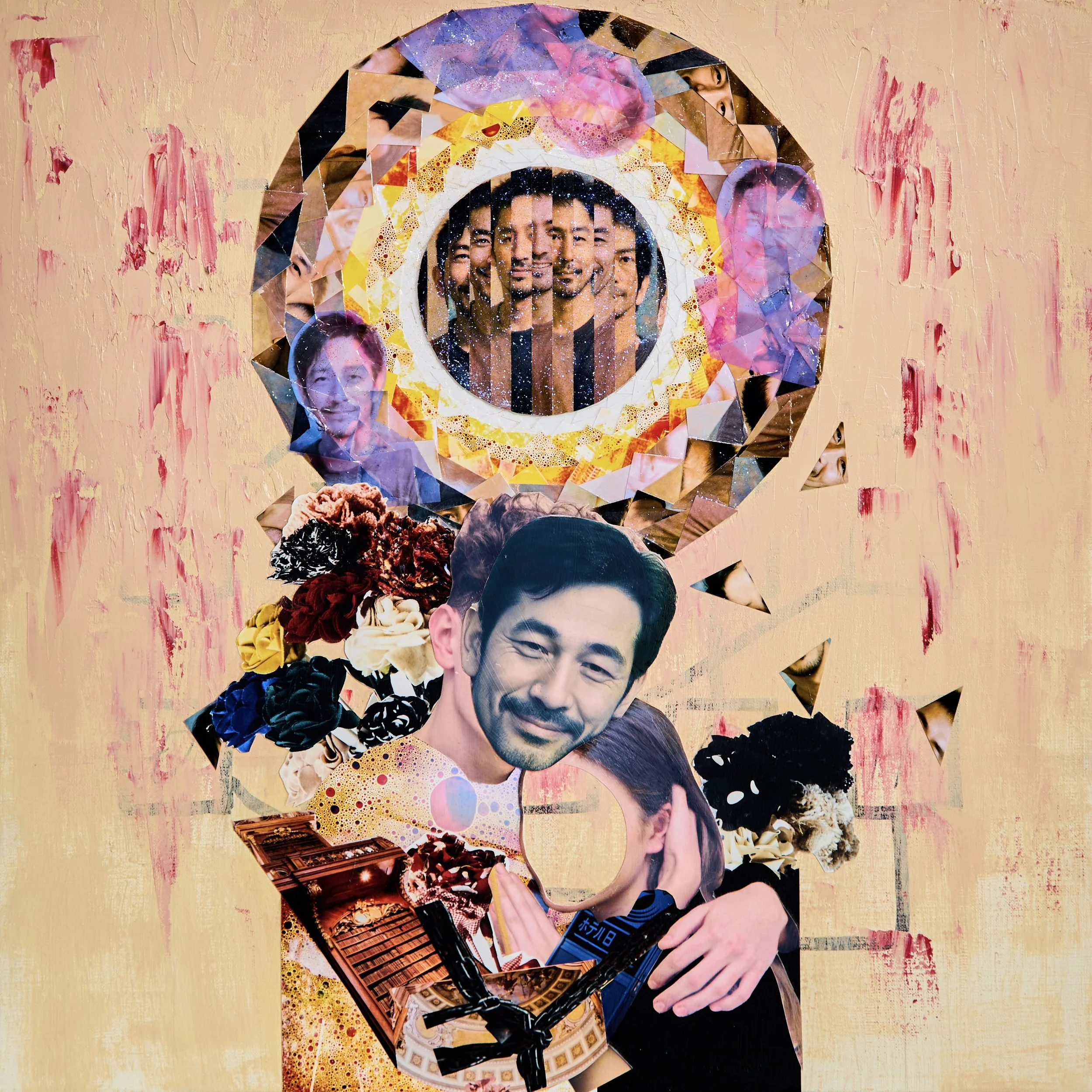 Yuki Sako - Imaginary of an Unrequited Love (Series: Auto-Portrait Imaginary), collage (photographs, acrylic, AI-generated image), 530 × 530 mm, 2025, US＄330
